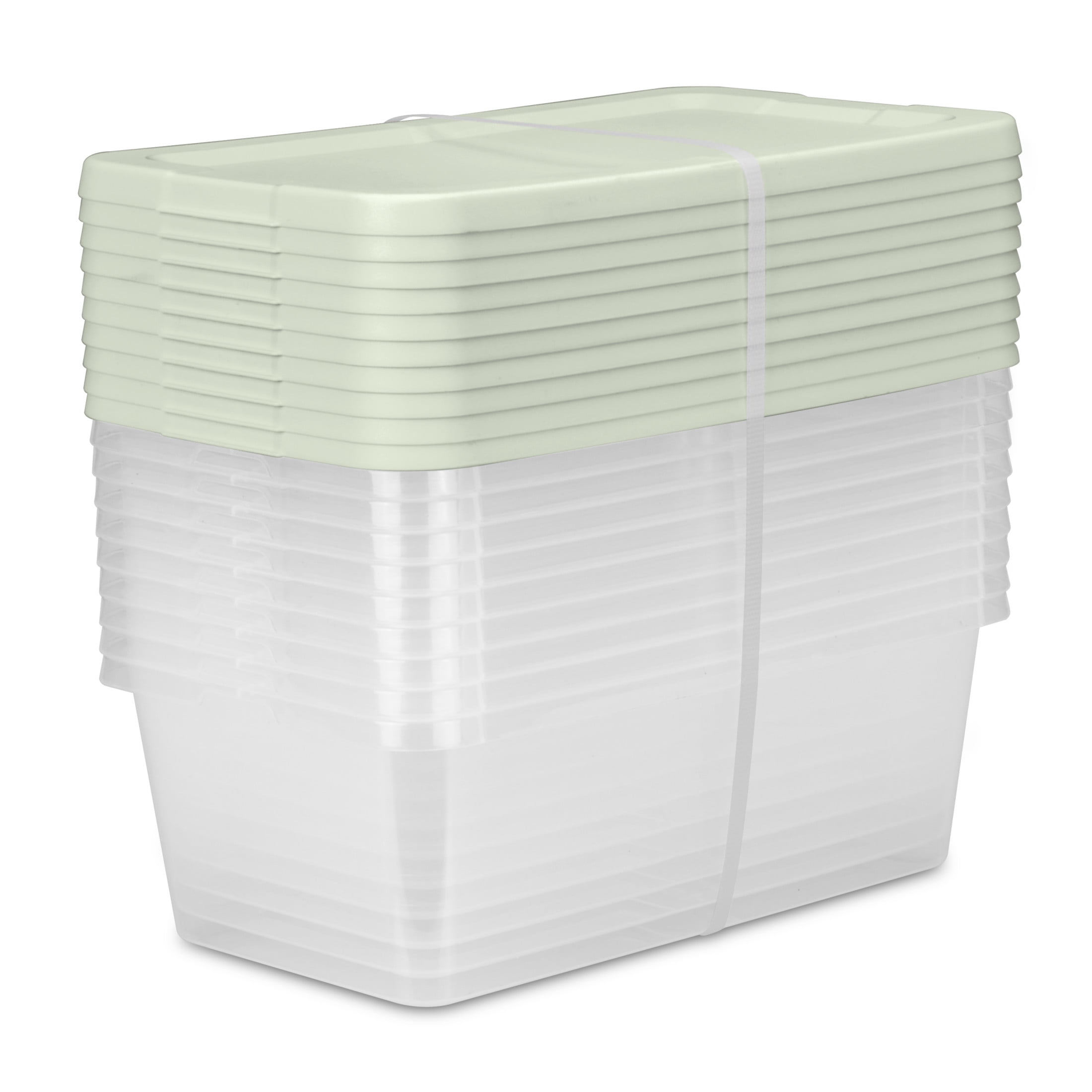 Set of (10) 6 Quart Storage Boxes, Clear Plastic Storage Bin with Snap-on Lid, Light Green
