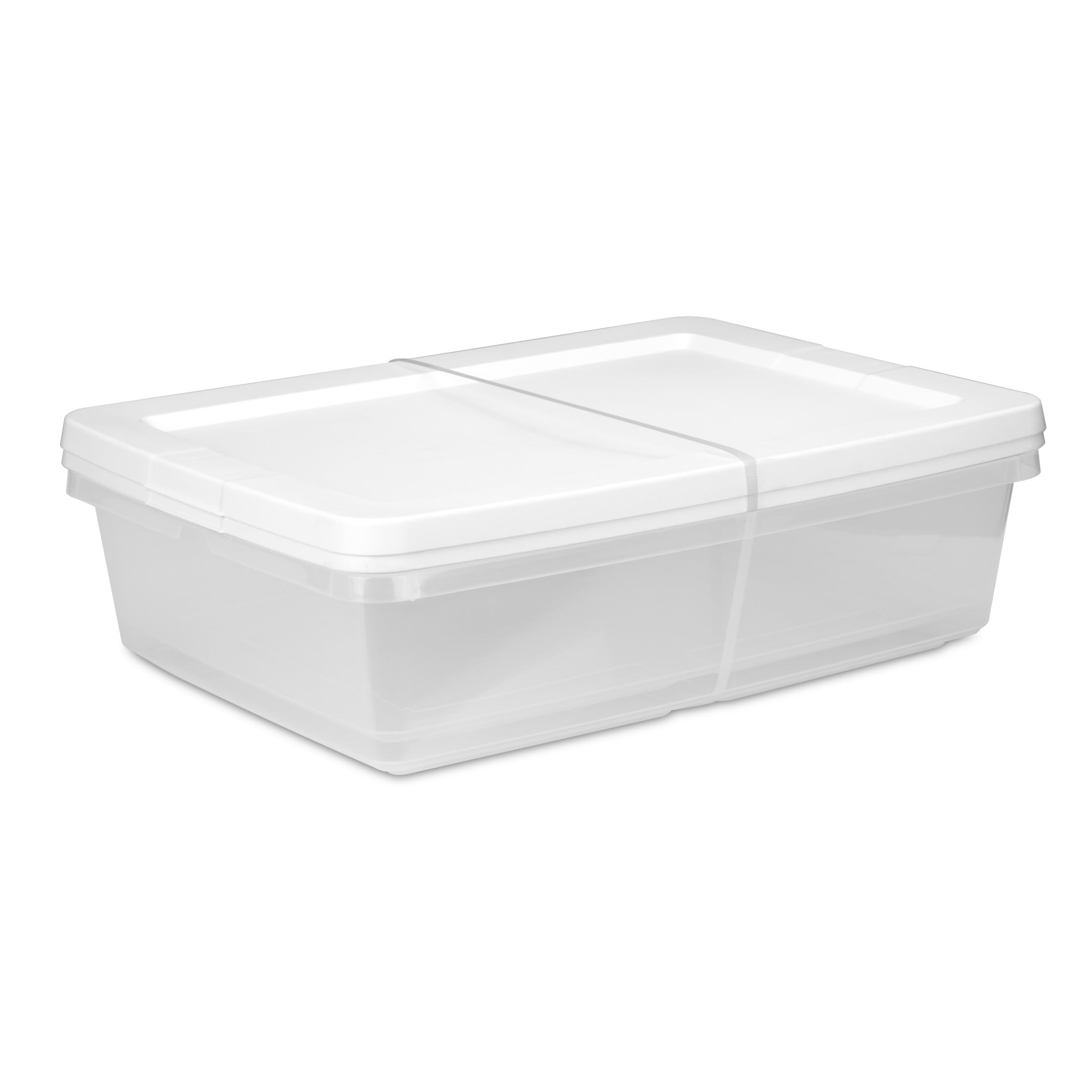 Set of (2) 28 Quart Storage Bins, Clear Plastic Storage Bin with Snap-on Lid, White