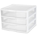 Wide 3 Drawer Unit, Clear Plastic Countertop or Desktop Drawers, White