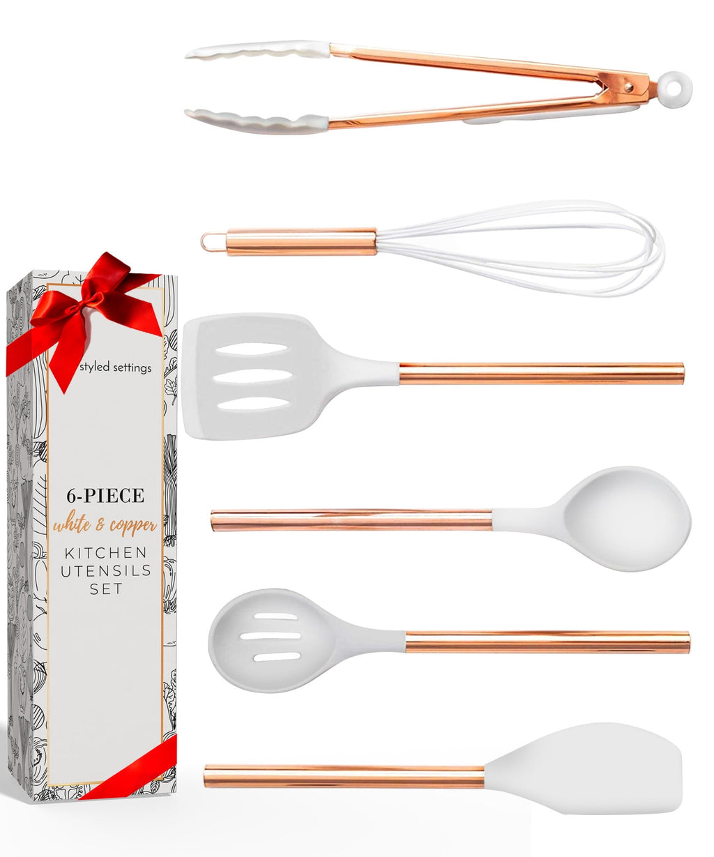 White Silicone and Gold Cooking Utensils Set