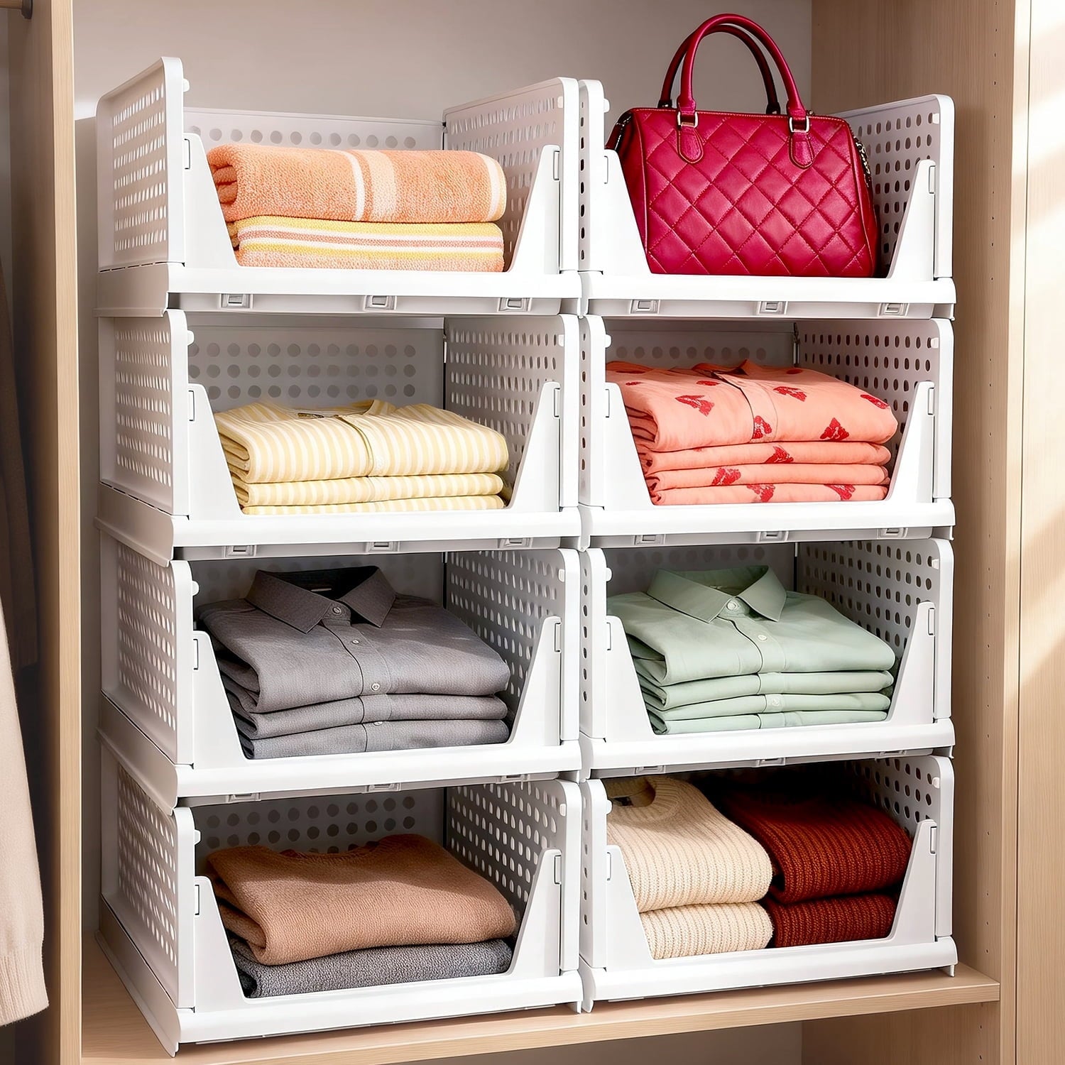 5 Pack Closet Storage Basket, Multifunctional Closet Organizer for Kitchen Bathroom Laundry Room Wardrobe Storage, Clothes Storage Drawer Organizer, White