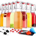 Swing Top Glass Bottles 8 Pack, 8.5 oz Flip Top Beer Brewing Bottle, Airtight Stopper Cap Lid, Bonus 2 Bottle Pourer for 2nd Fermentation, Kombucha, Kefir, Vanilla Extract, Coquito, Juice, Tea
