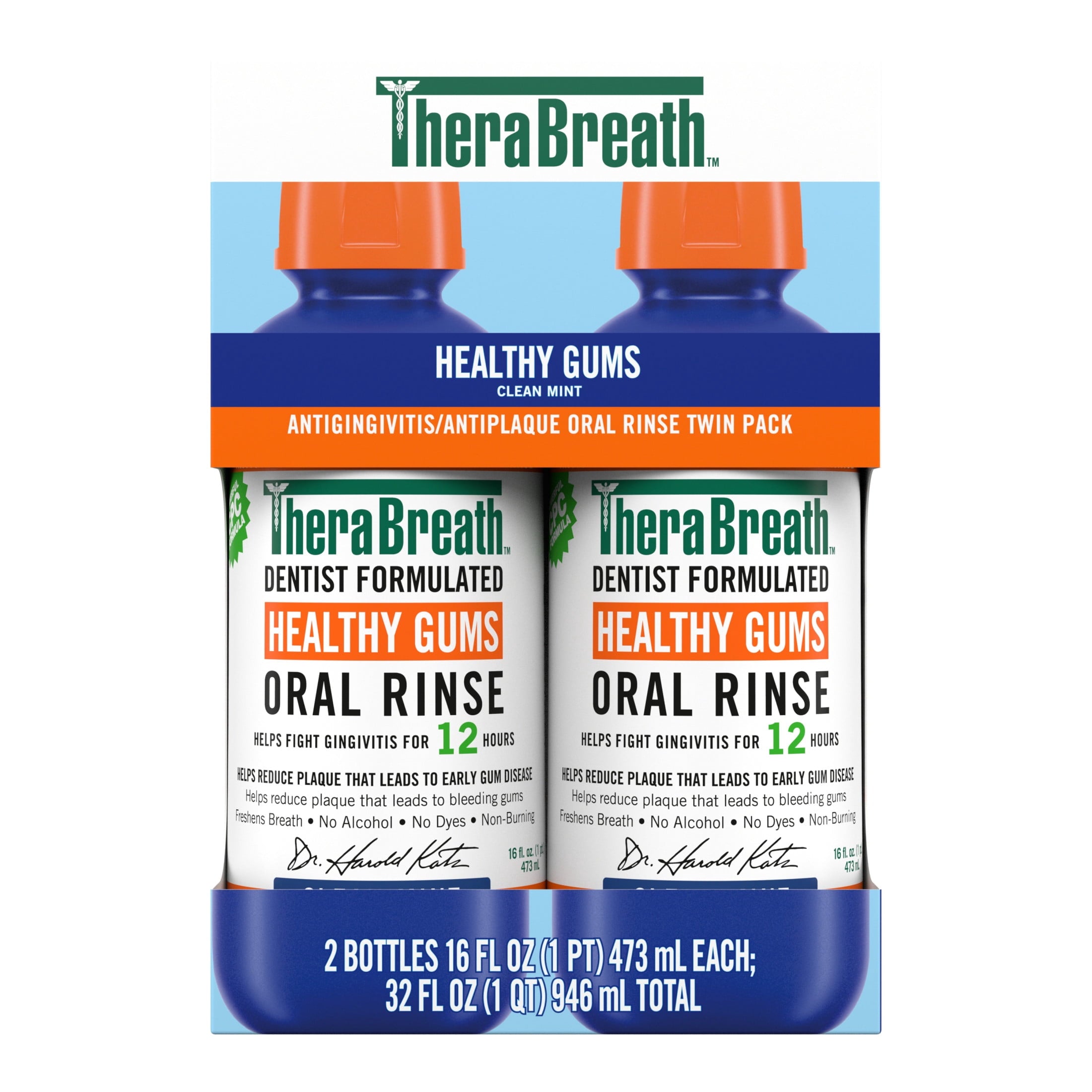 TheraBreath Healthy Gums Oral Rinse, Clean Mint Flavor, 16 fl oz, 2 Pack