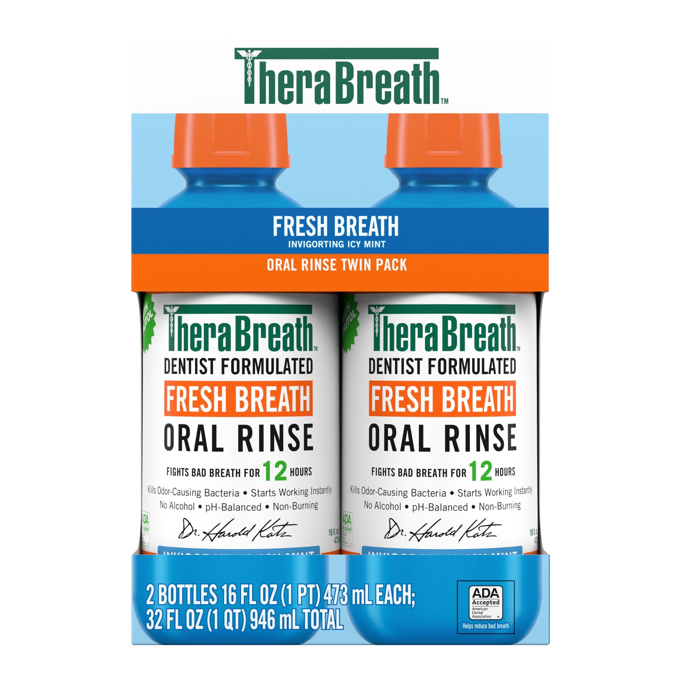 TheraBreath Fresh Breath Oral Rinse, Invigorating Icy Mint Flavor, 16 fl oz, 2 Pack