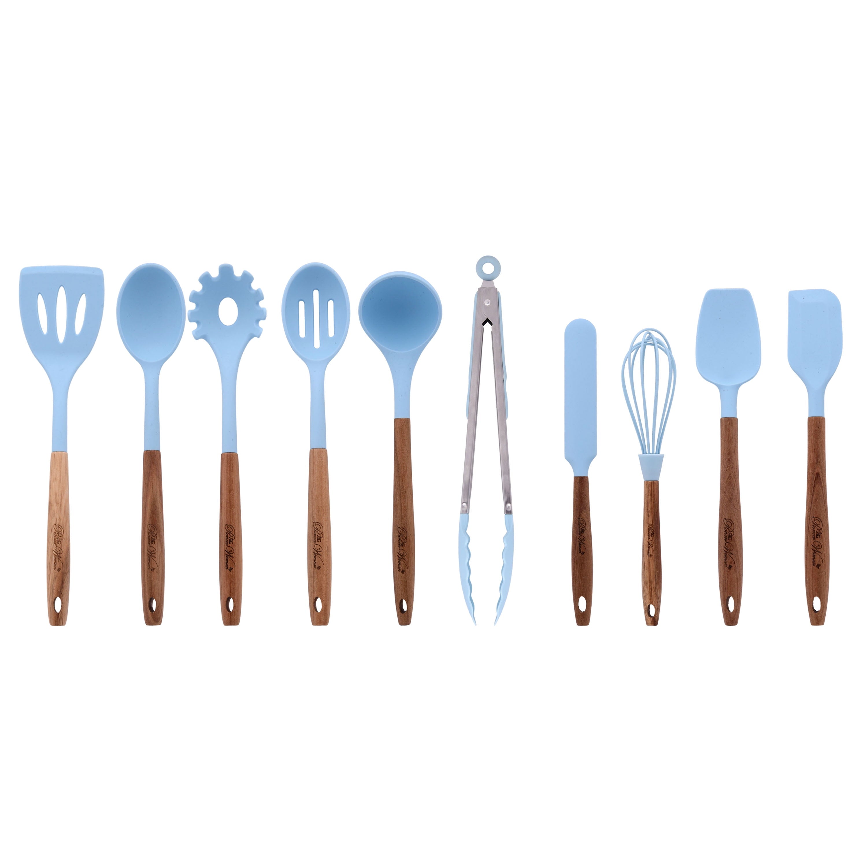 10-Piece Silicone and Acacia Wood Handle Cooking Utensils Set, Blue