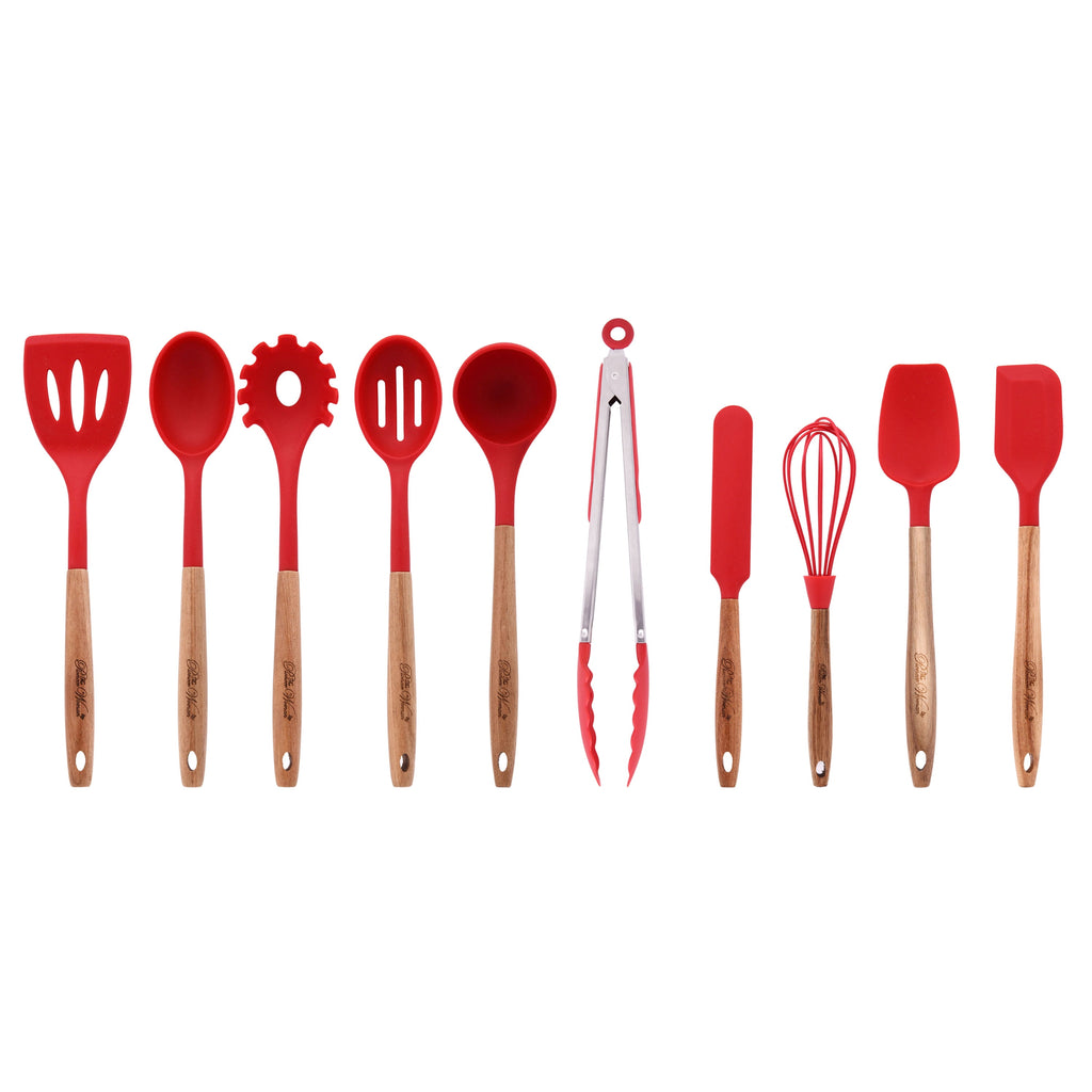 10-Piece Silicone and Acacia Wood Handle Cooking Utensils Set, Blue