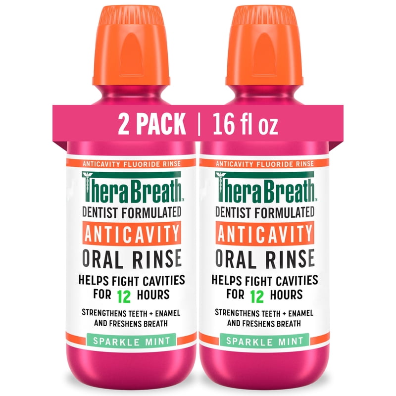 TheraBreath Fluoride Oral Rinse Mouthwash, Alcohol-Free, Sparkle Mint Flavor, 16 fl oz, 2 Pack