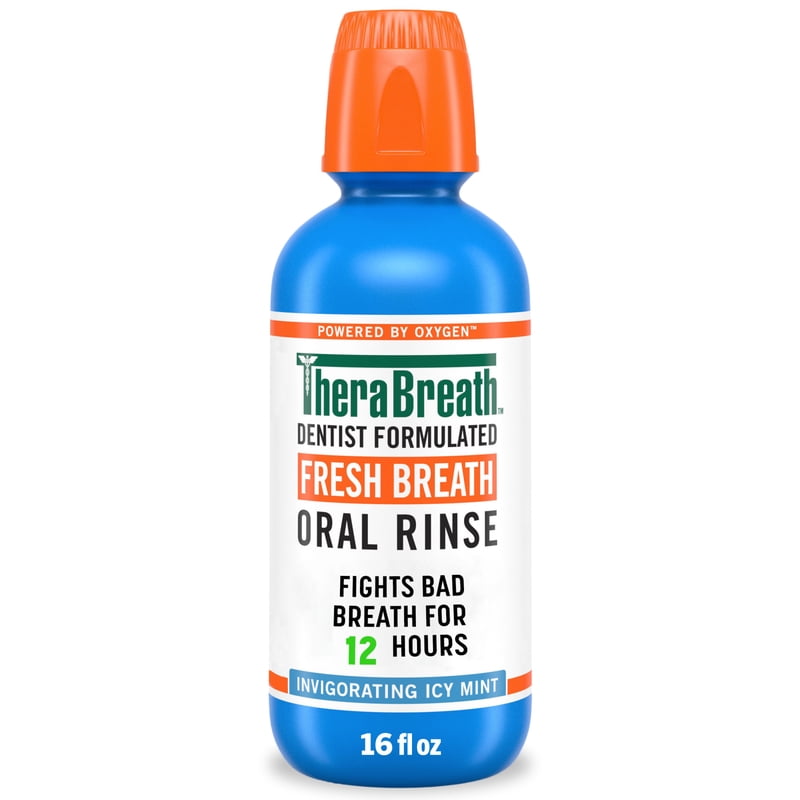 TheraBreath Fresh Breath Alcohol-Free Mouthwash, Mouth Rinse for Adults, Icy Mint, 16 fl oz