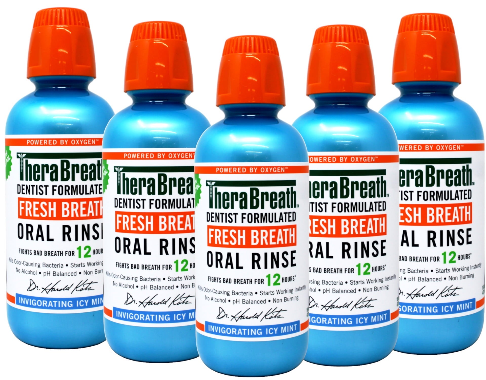 TheraBreath Fresh Breath Mouthwash, Alcohol-Free Oral Rinse, Icy Mint, 16 fl oz - 5 Pack