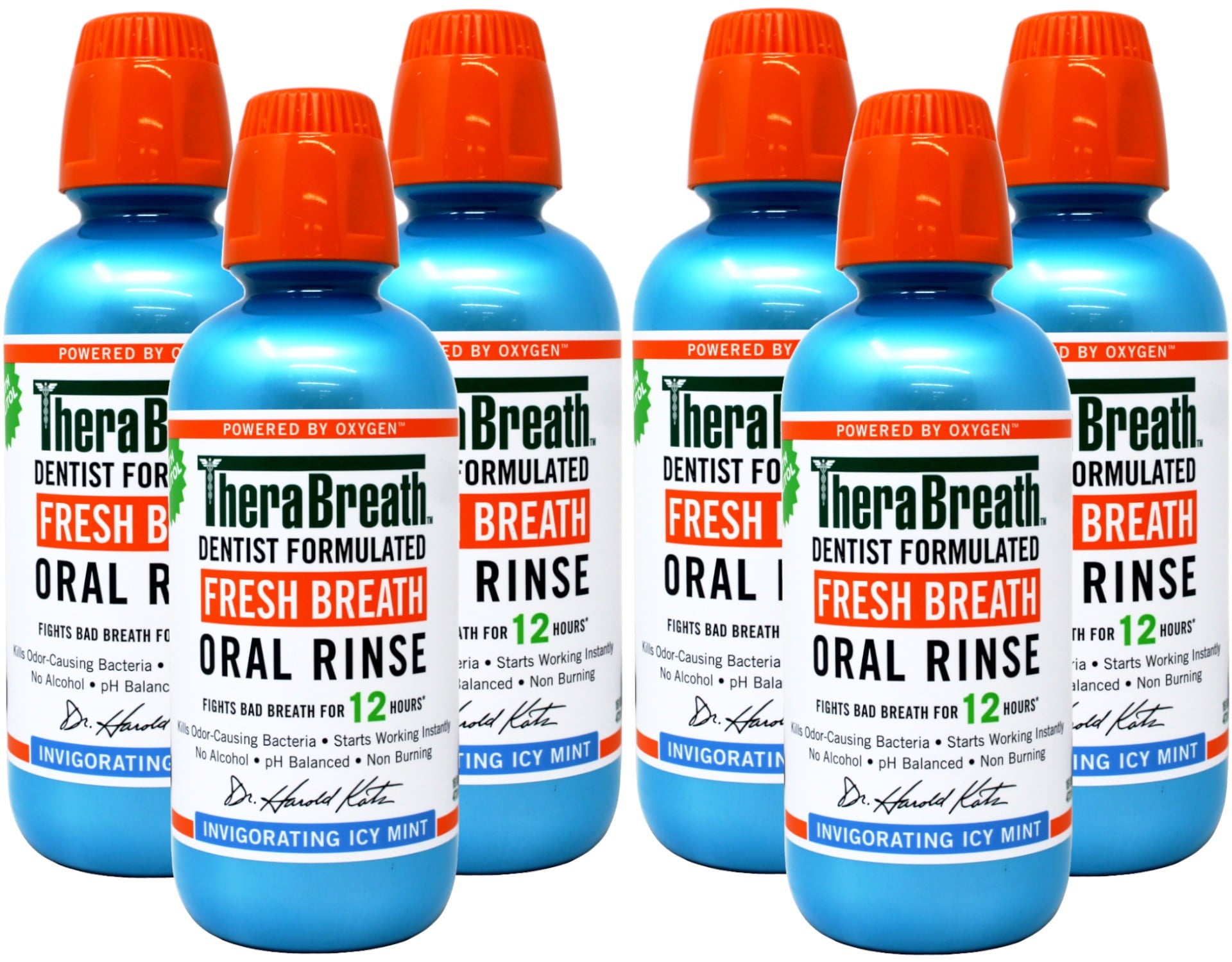 TheraBreath Fresh Breath Mouthwash, Alcohol-Free Oral Rinse, Icy Mint, 16 fl oz - 6 Pack
