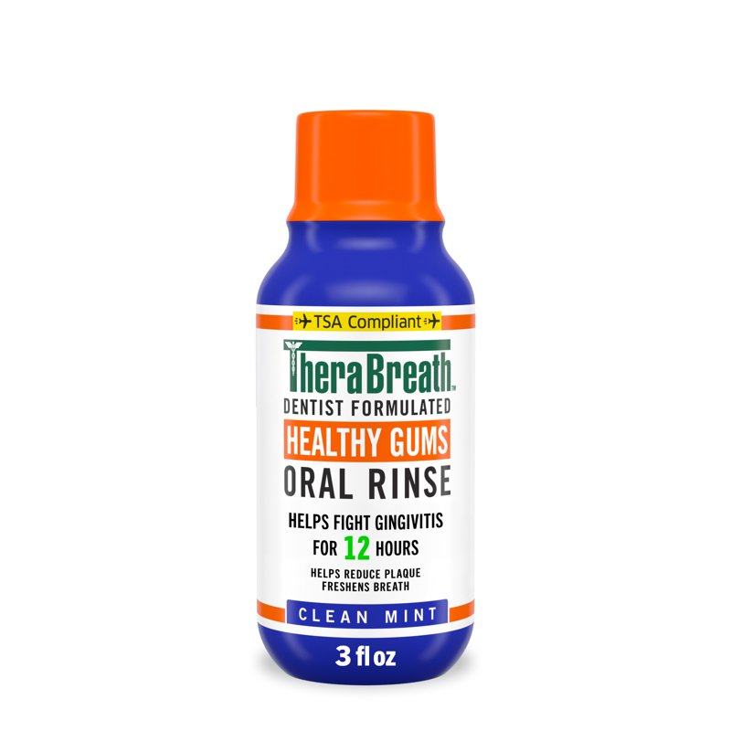 TheraBreath Healthy Gums Mouthwash, Clean Mint, Antigingivitis, TSA-compliant Travel Size, 3 fl oz