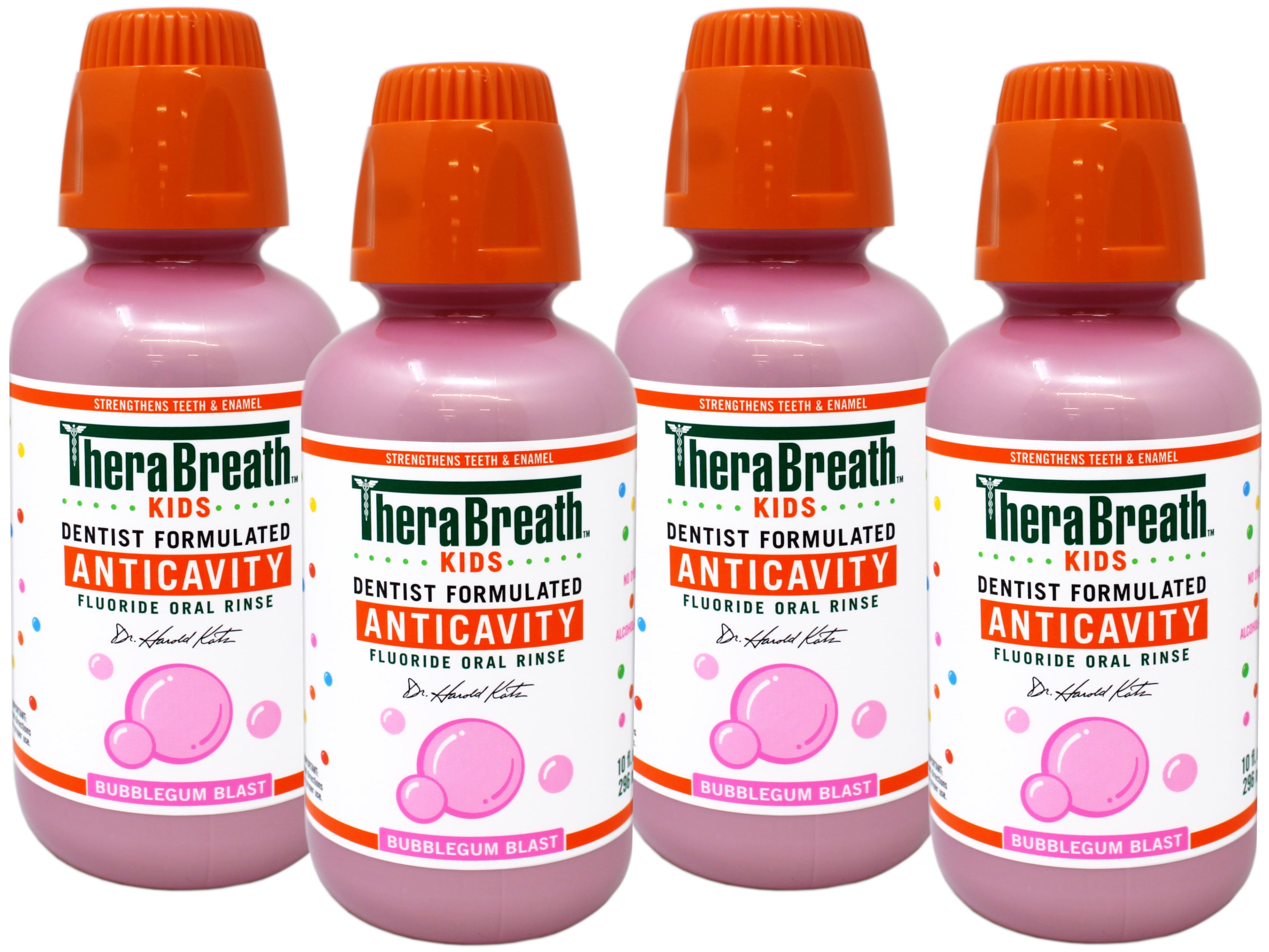 TheraBreath Kids Anticavity Mouthwash, Bubblegum Blast, 10 FL OZ - 4 Pack