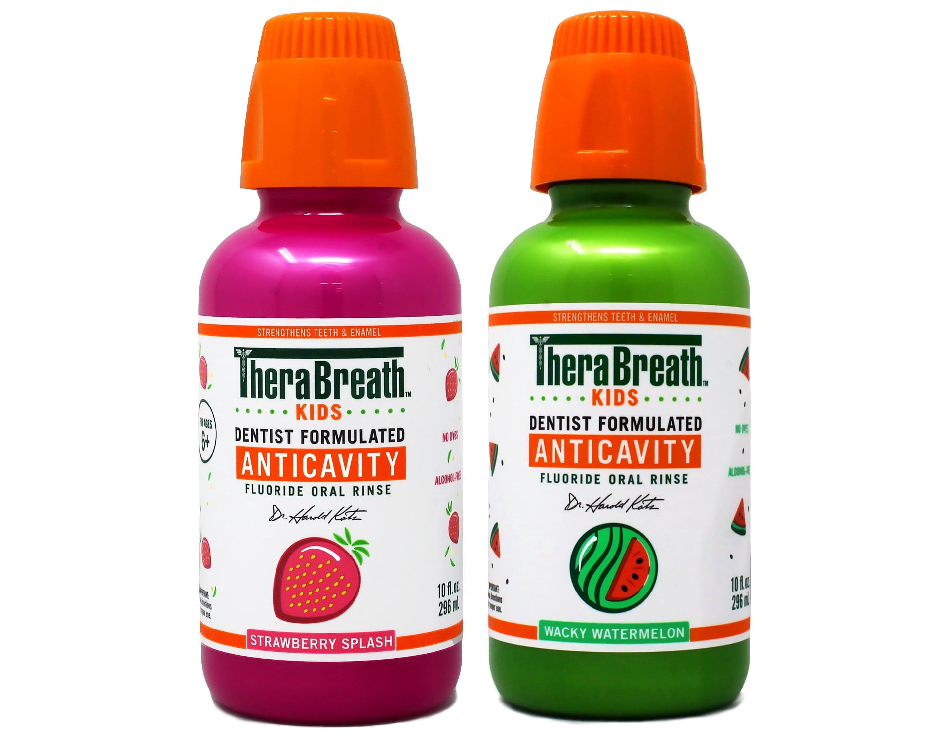 TheraBreath Kids Mouthwash with Fluoride, Organic Strawberry Splash, Anticavity, 10 fl oz & TheraBreath Kids Mouthwash with Fluoride, Organic Wacky Watermelon, Anticavity, 10 fl oz