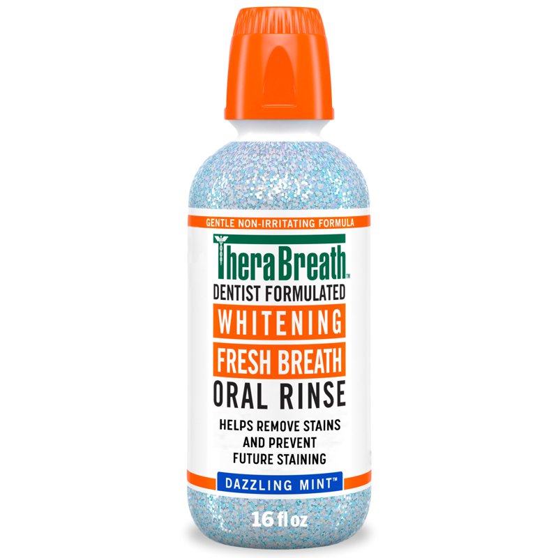 TheraBreath Whitening Alcohol-Free Mouthwash, Fresh Breath Mouthrinse, Dazzling Mint, 16 fl oz
