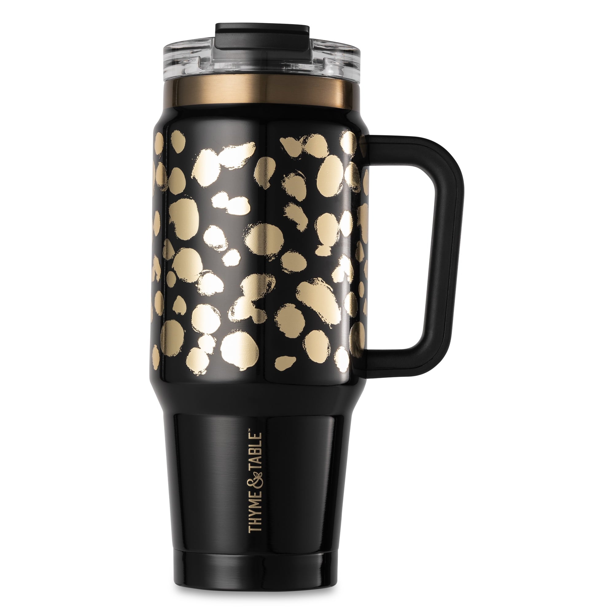 Thyme &amp; Table 32 fl oz Stainless Steel Luna Tumbler with Handle and Dual Straw Lid, Cream &amp; Black Check
