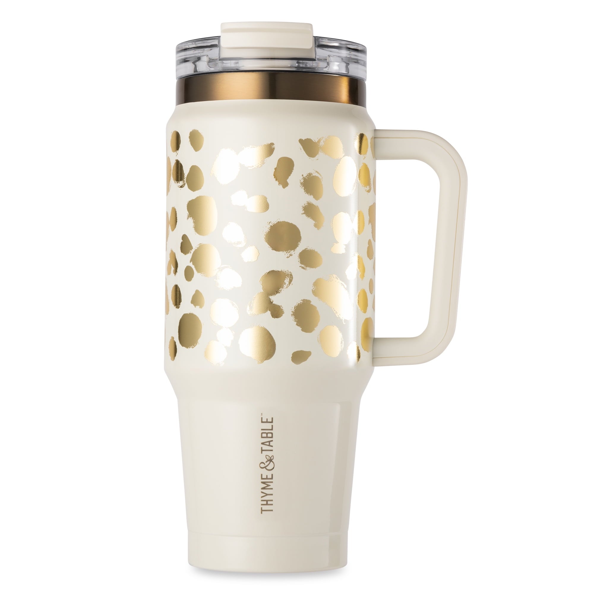 Thyme &amp; Table 32 fl oz Stainless Steel Luna Tumbler with Handle and Dual Straw Lid, Cream &amp; Black Check