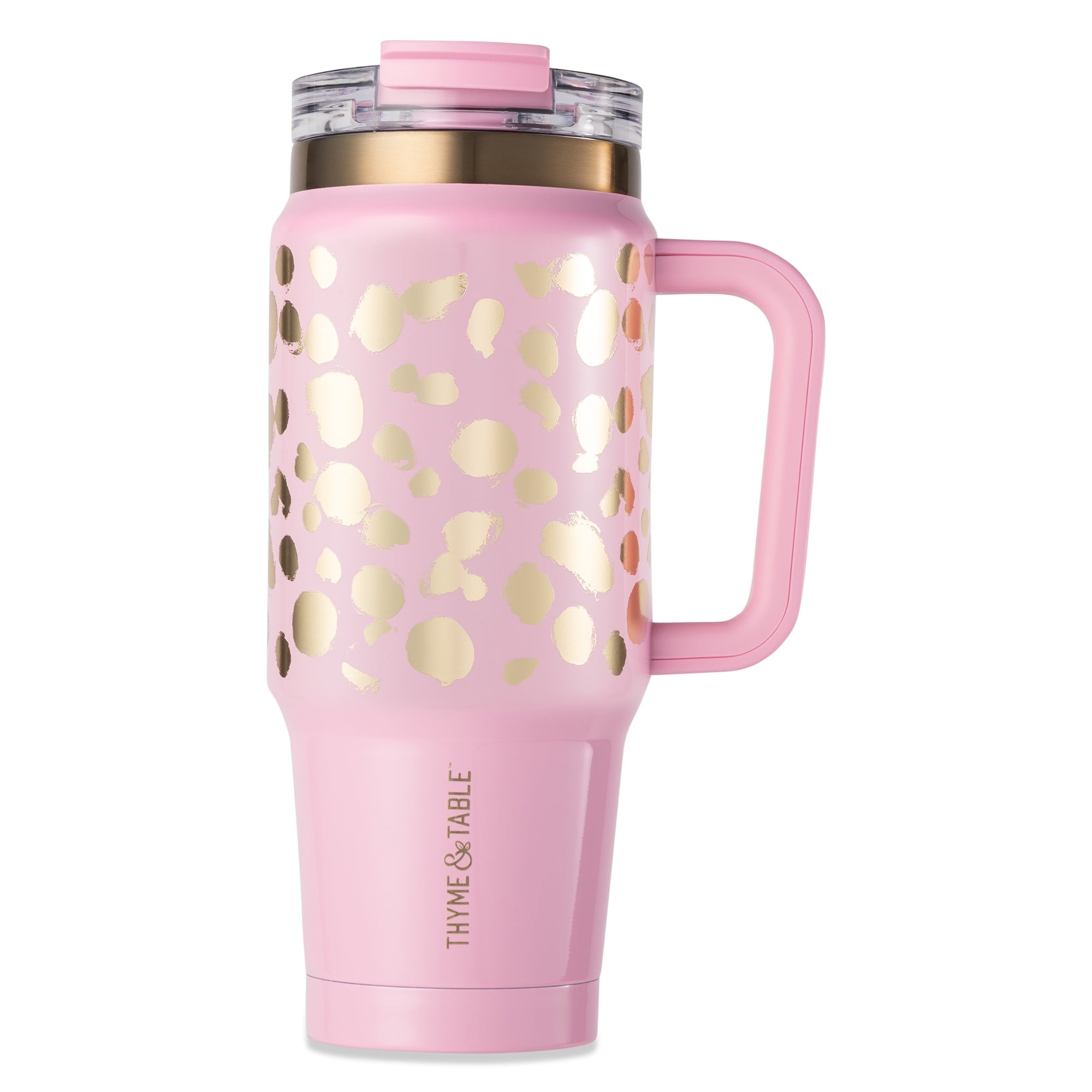 Thyme &amp; Table 32 fl oz Stainless Steel Luna Tumbler with Handle and Dual Straw Lid, Cream &amp; Black Check