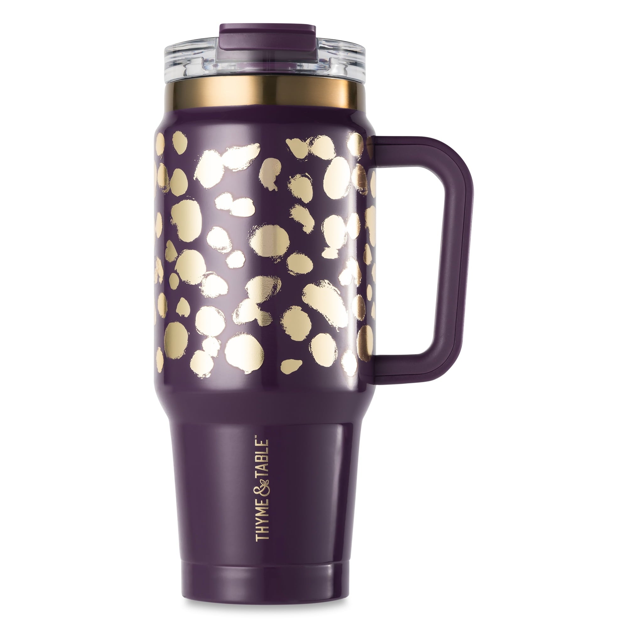 Thyme &amp; Table 32 fl oz Stainless Steel Luna Tumbler with Handle and Dual Straw Lid, Cream &amp; Black Check
