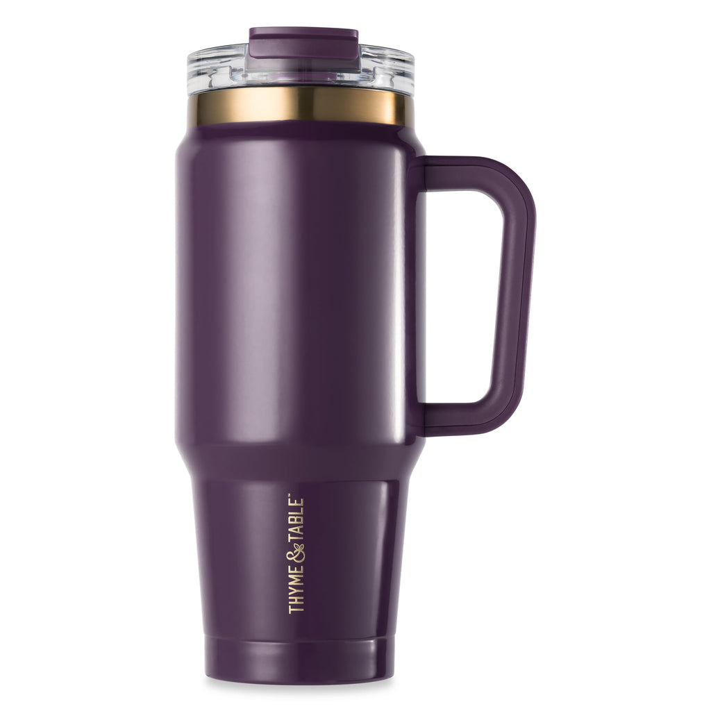 Thyme &amp; Table 32 fl oz Stainless Steel Luna Tumbler with Handle and Dual Straw Lid, Cream &amp; Black Check