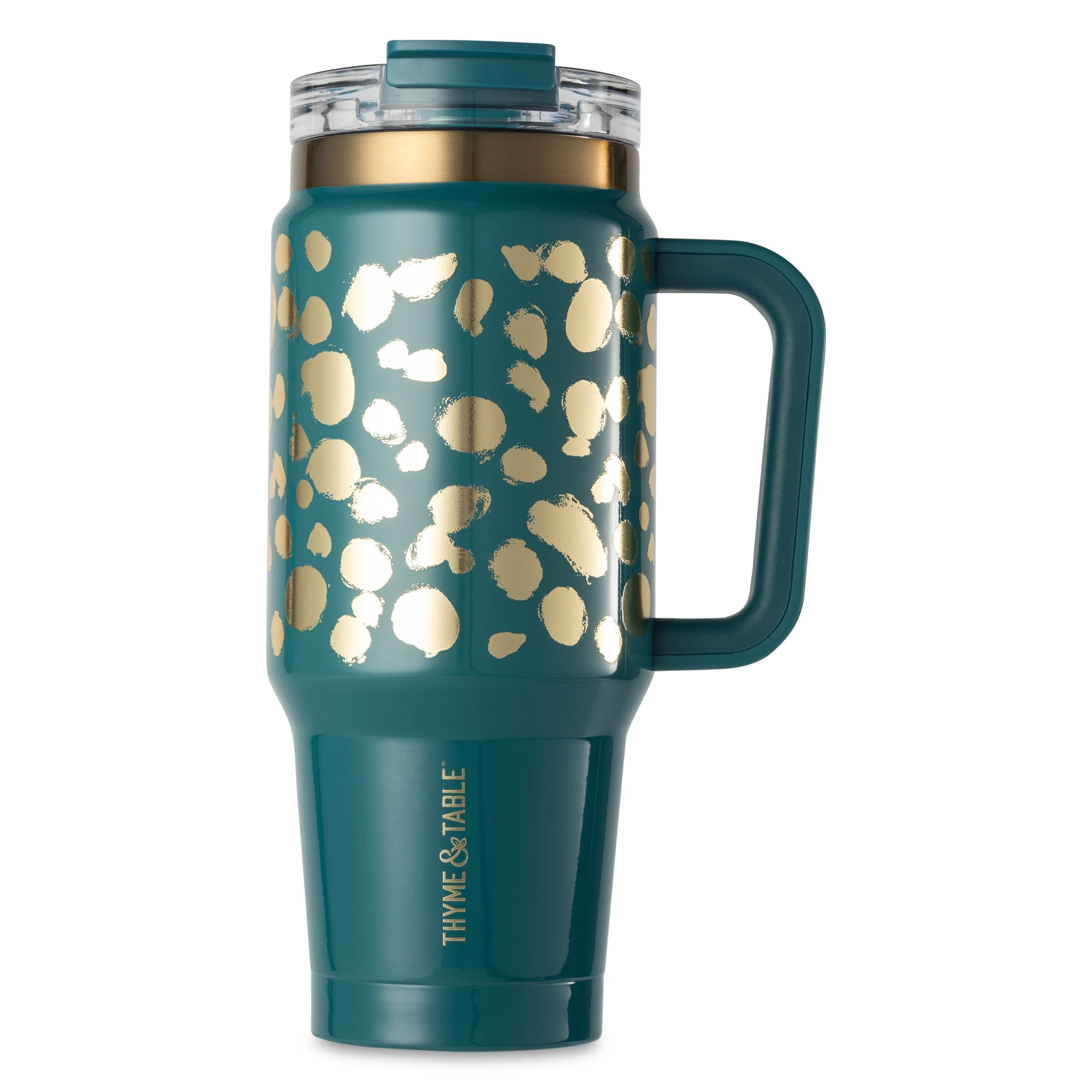 Thyme &amp; Table 32 fl oz Stainless Steel Luna Tumbler with Handle and Dual Straw Lid, Cream &amp; Black Check
