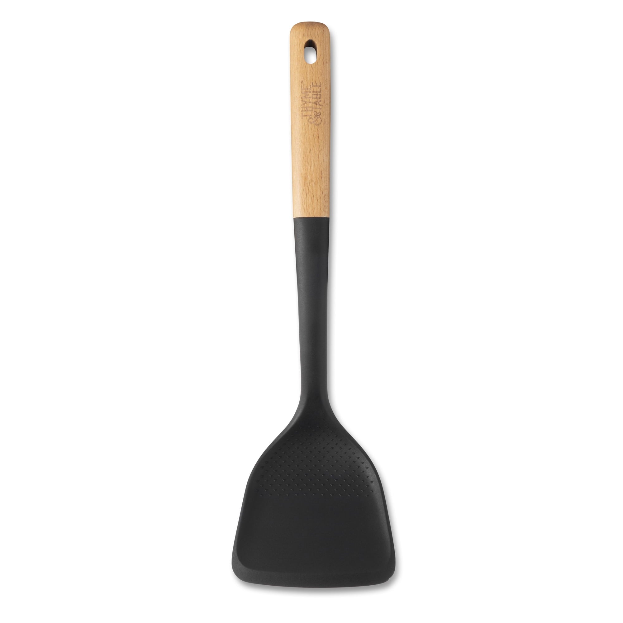 Thyme &amp; Table Food-Safe Silicone Turner with Beechwood Handle, Black