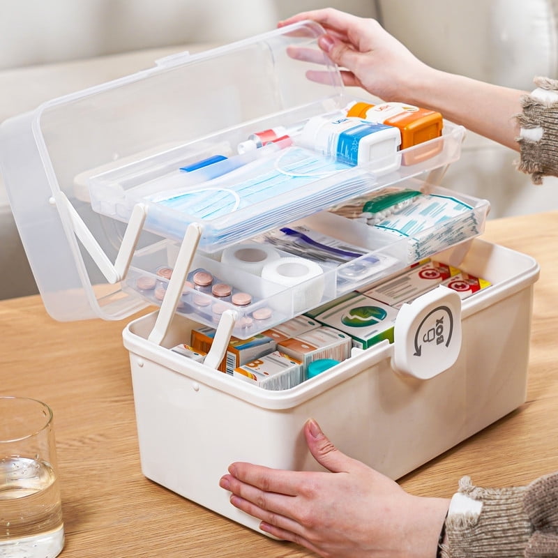 5 Layer storage bins with lid Stack &amp; Carry Box Plastic Handled with Removable Tray for Craft Adult
