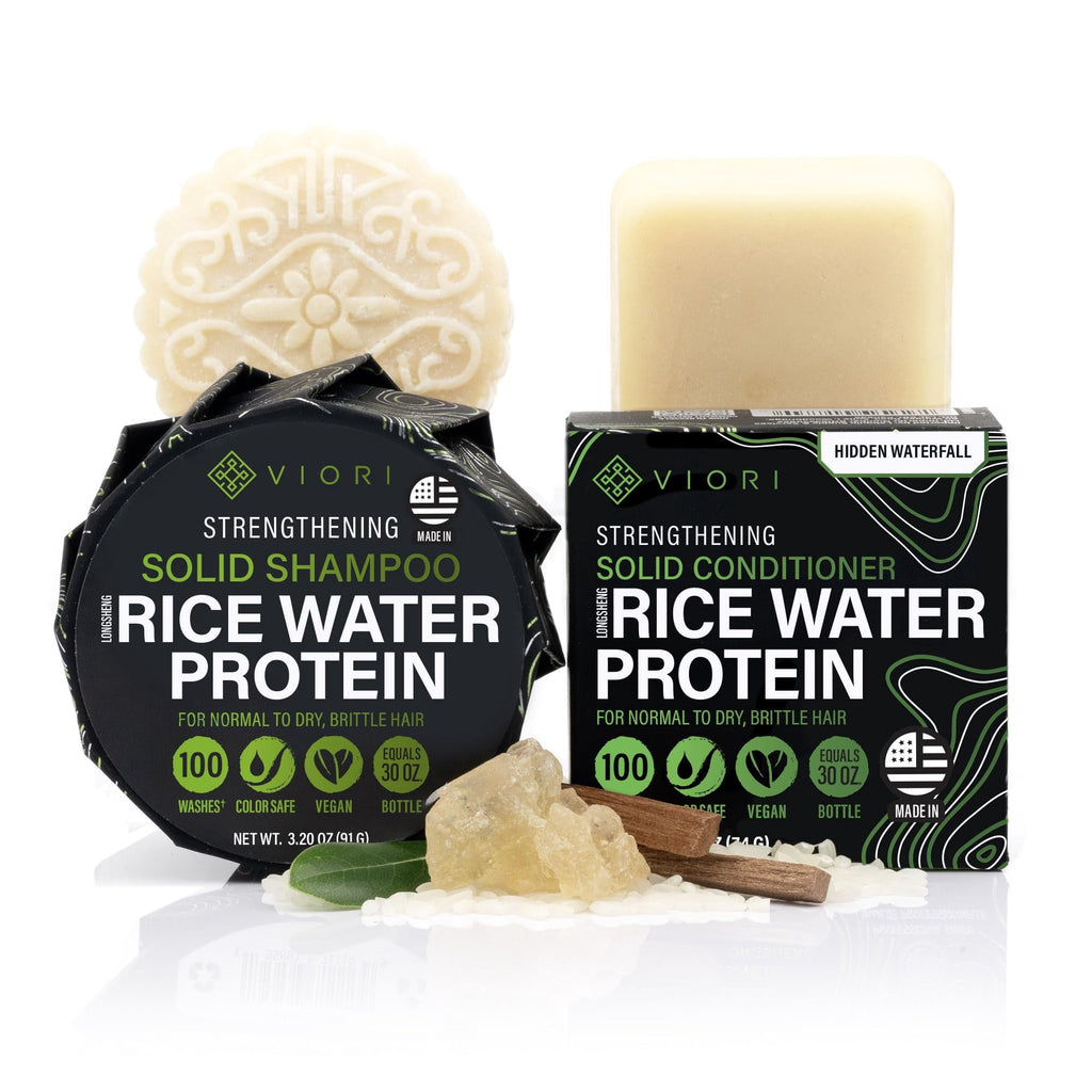 Viori Sulfate Free Shampoo and Conditioner Bar Set with Rice Water, Hidden Waterfall, 2 Piece Set