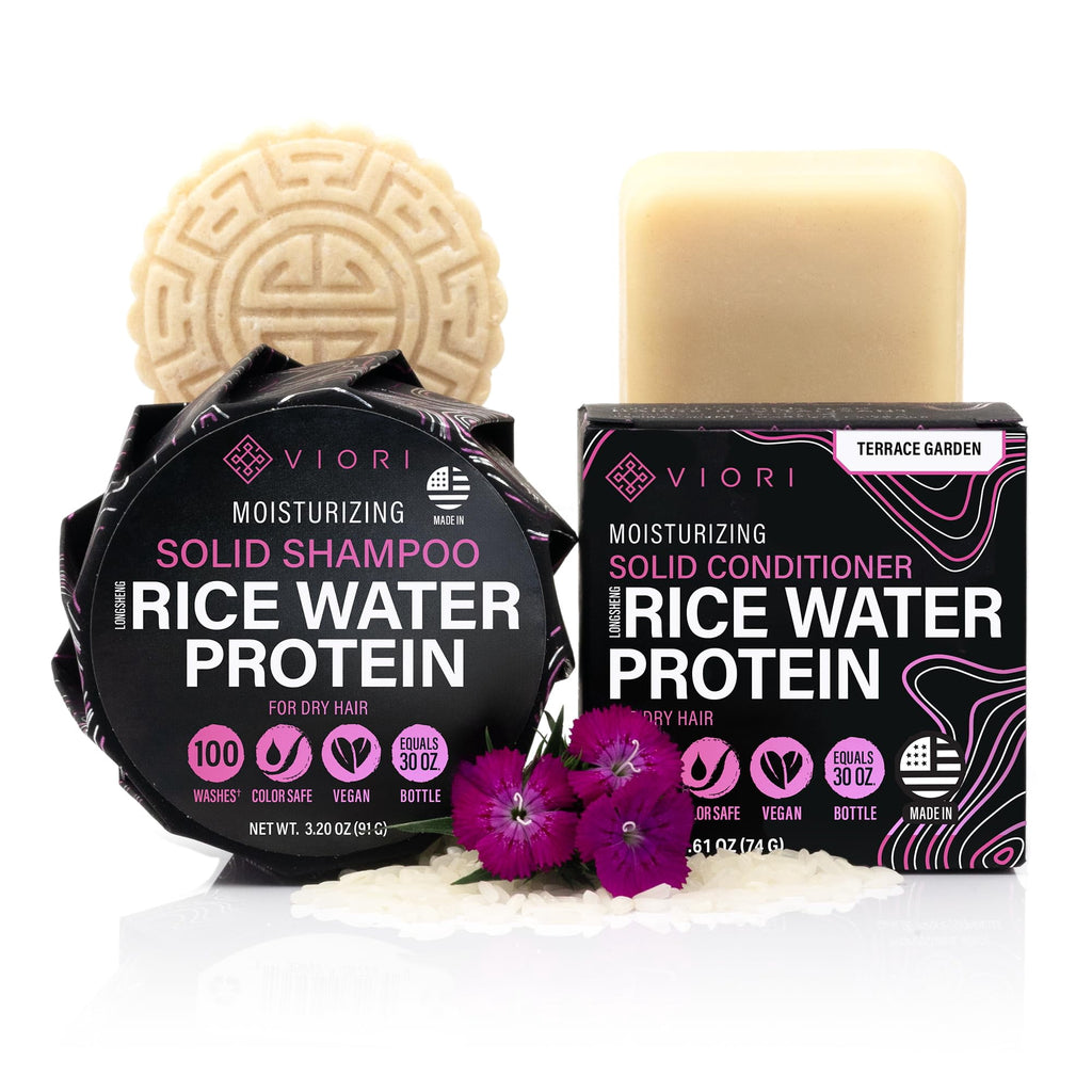 Viori Sulfate Free Shampoo and Conditioner Bar Set with Rice Water, Hidden Waterfall, 2 Piece Set