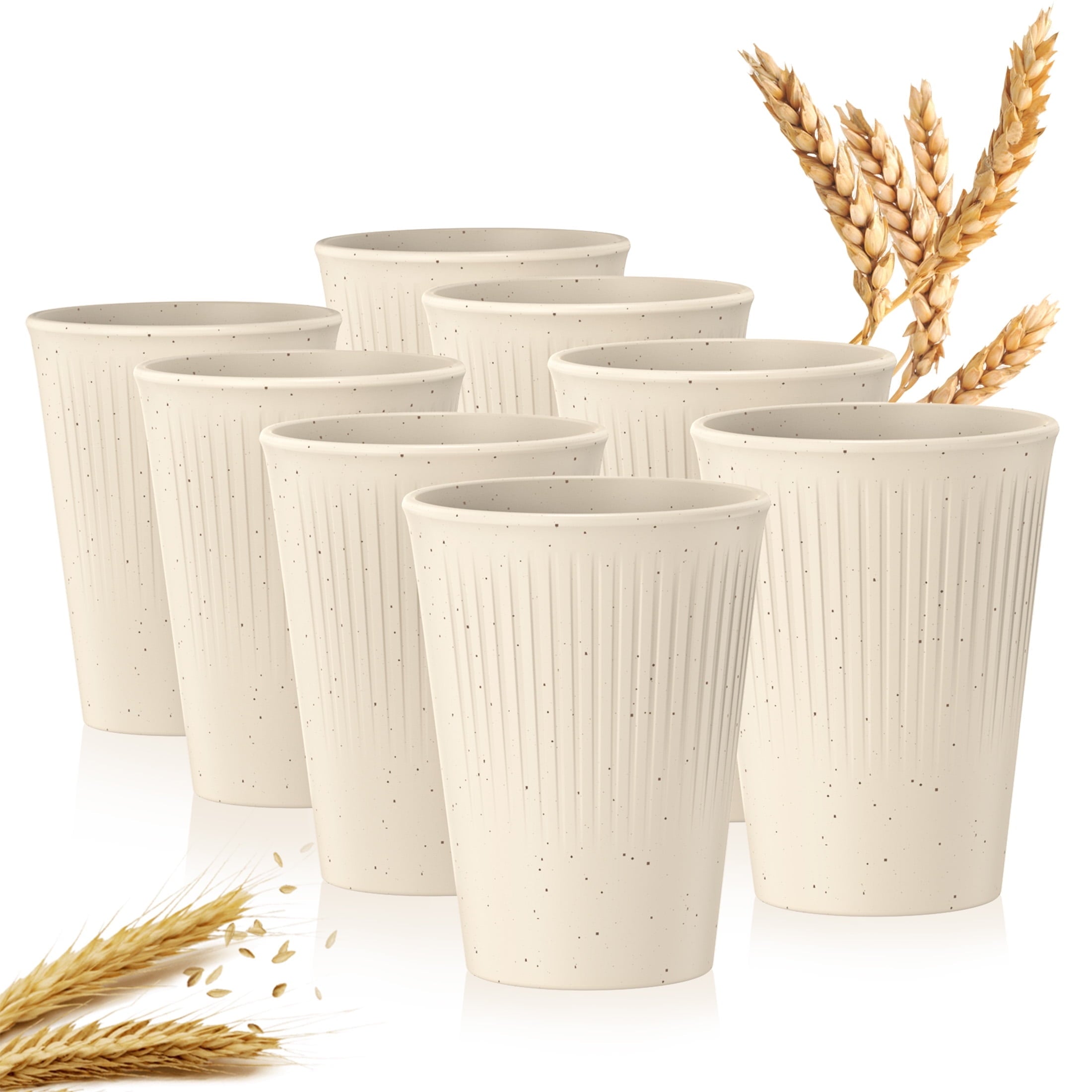 Wheat Straw Unbreakable Cups Set of 8, 12 OZ Drinking Glasses, Plastic Cups, Drinking Cups, Water Glasses, Multicolor