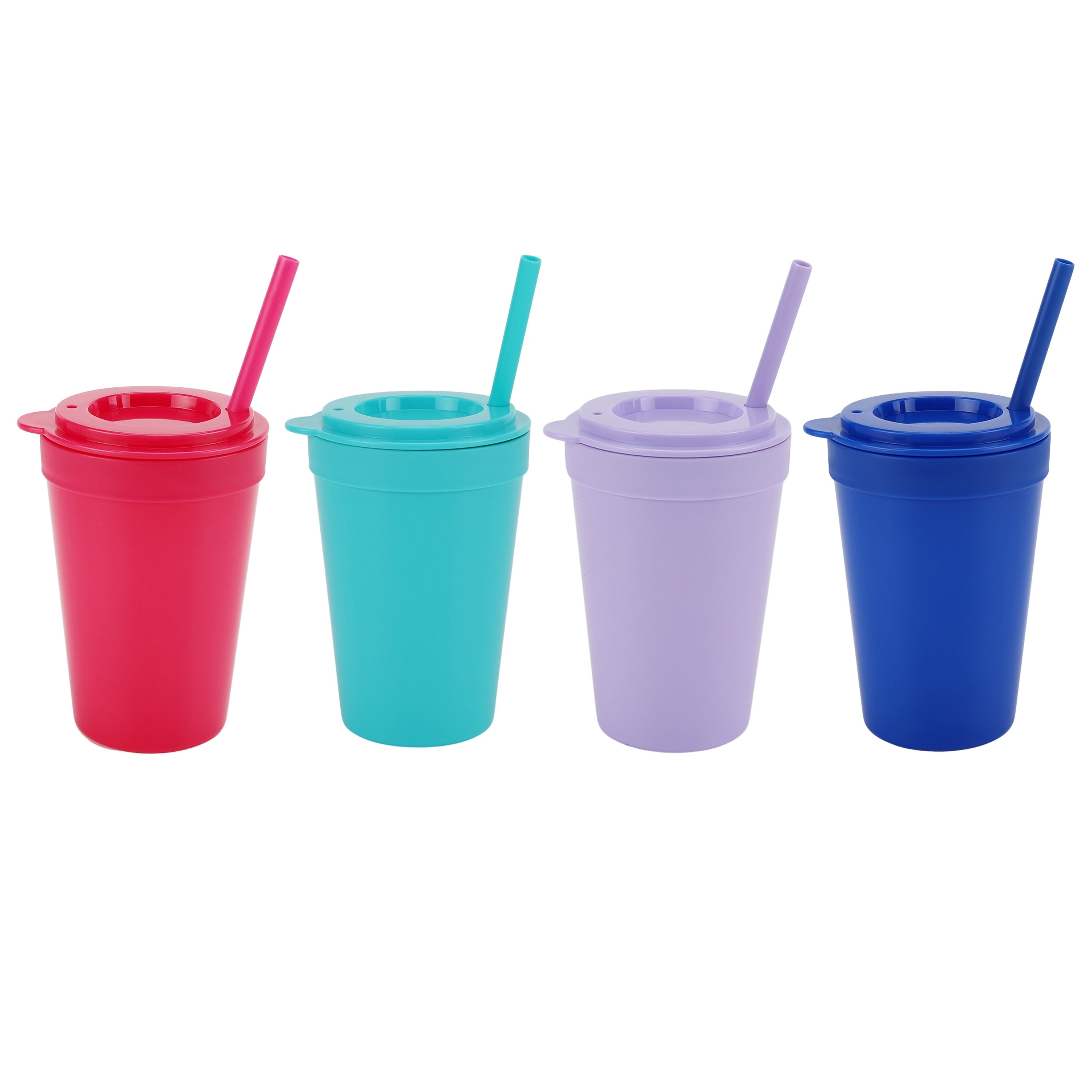 4-Pack Plastic 15-Ounce Capacity Tumbler Set with Lid and Straw, Multi-Colored
