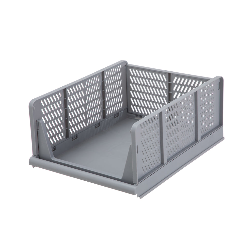 Kids Collapsible Stacking Plastic Storage Bin, Grey, 13 in x 17 in x 1.3 in
