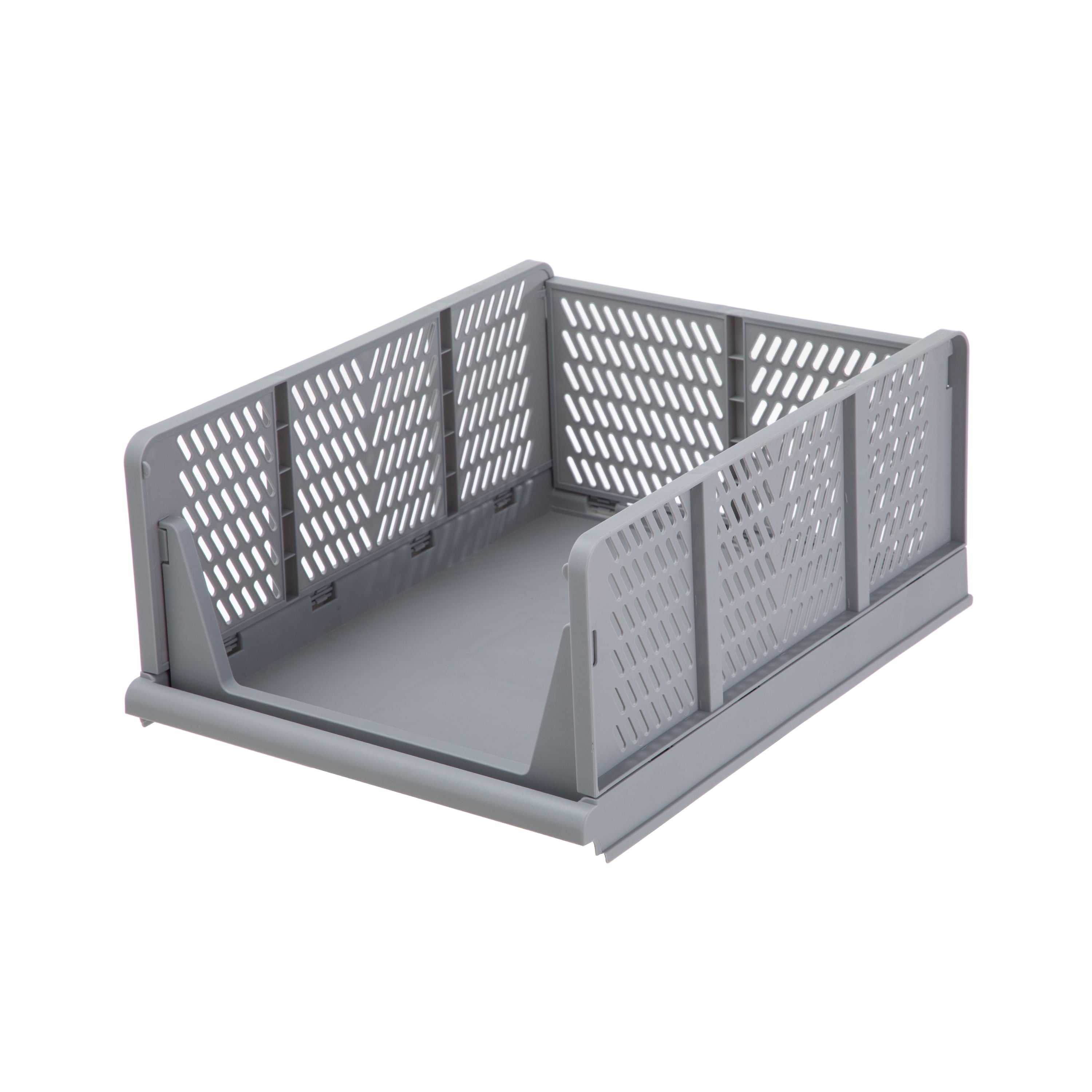 Kids Collapsible Stacking Plastic Storage Bin, Grey, 13 in x 17 in x 1.3 in