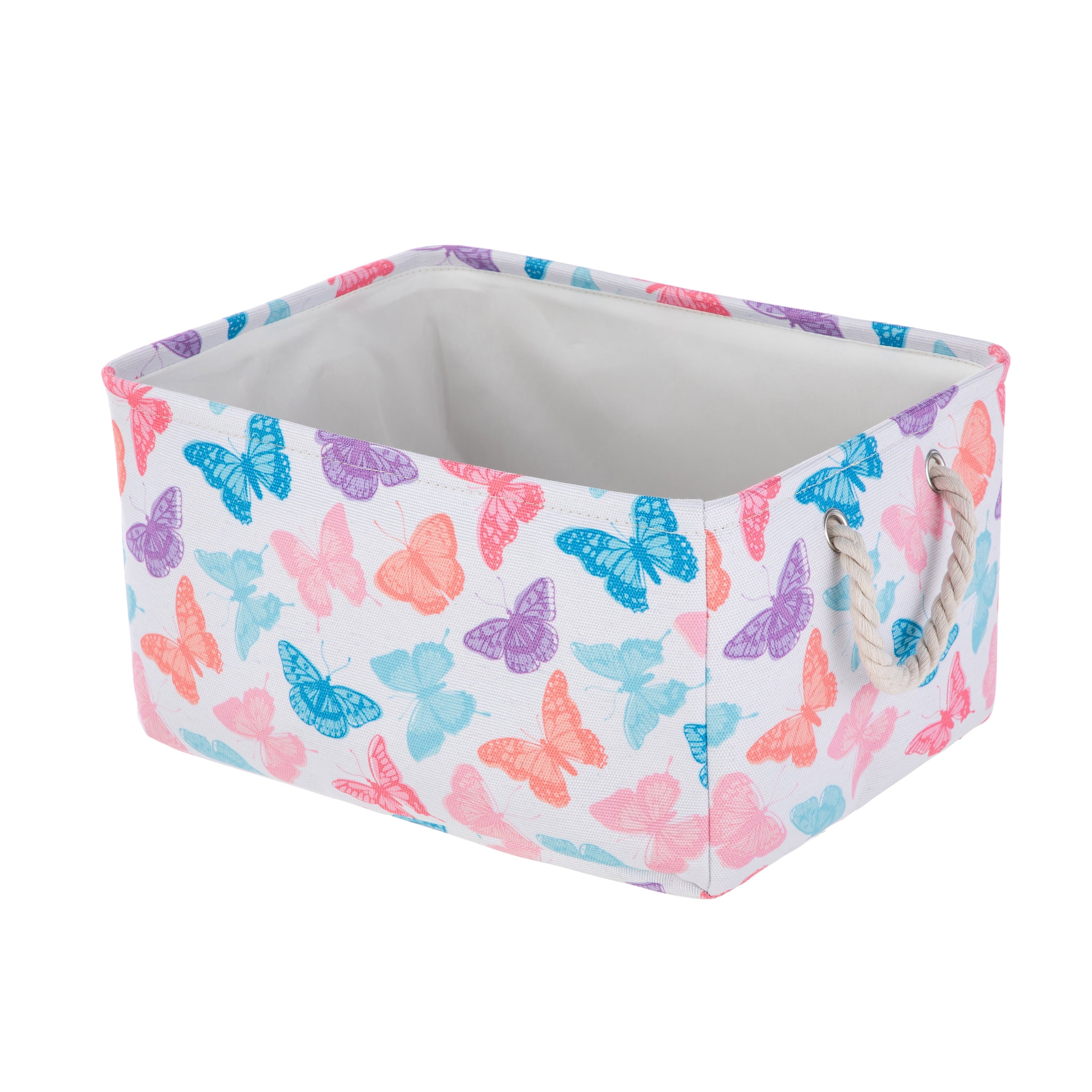 Kids Butterfly Canvas Storage Basket with Handles, 15 in x 11 in x 7.8 in