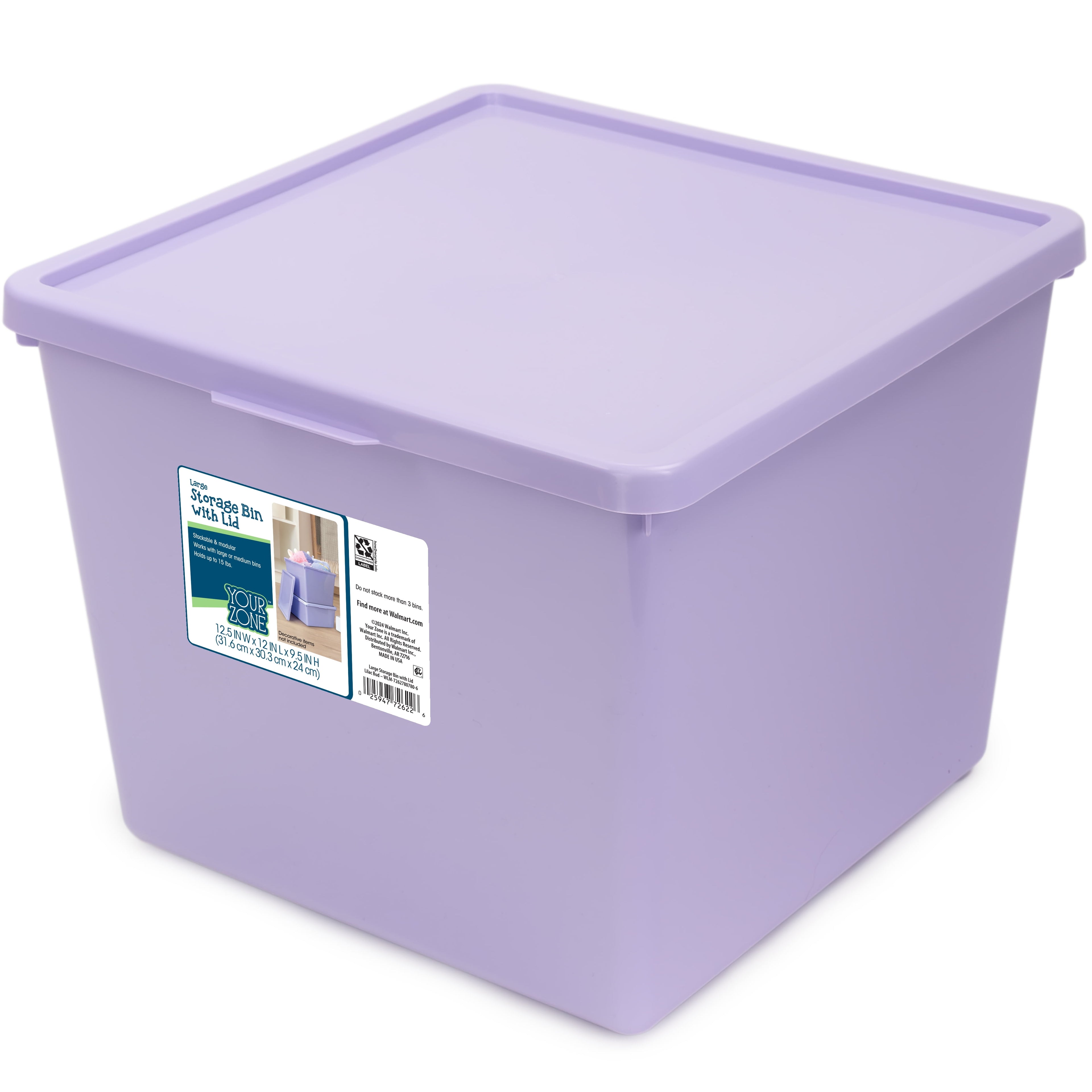 Kids Large Tinted Clear Plastic Stacking Storage Bin with Lid, Grey, 12 in x 12.4 in x 9.4 in