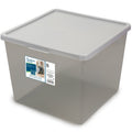 Kids Large Tinted Clear Plastic Stacking Storage Bin with Lid, Grey, 12 in x 12.4 in x 9.4 in