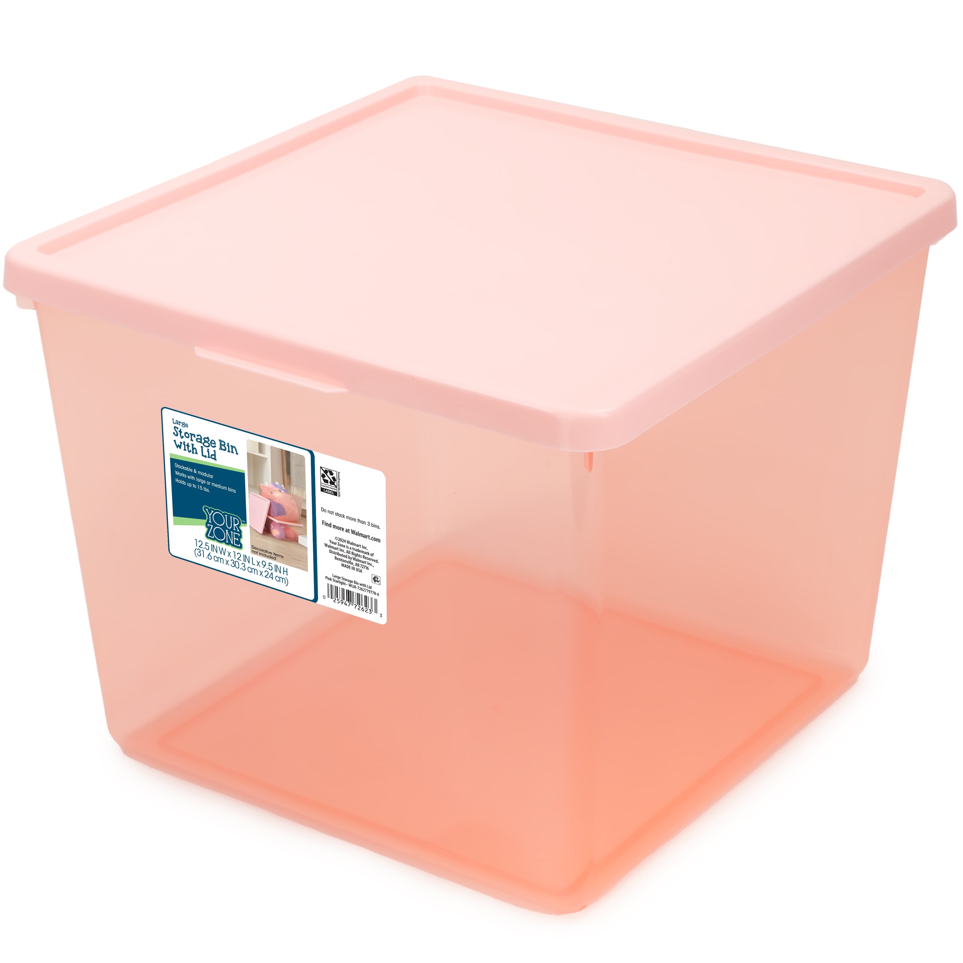 Kids Large Tinted Clear Plastic Stacking Storage Bin with Lid, Grey, 12 in x 12.4 in x 9.4 in