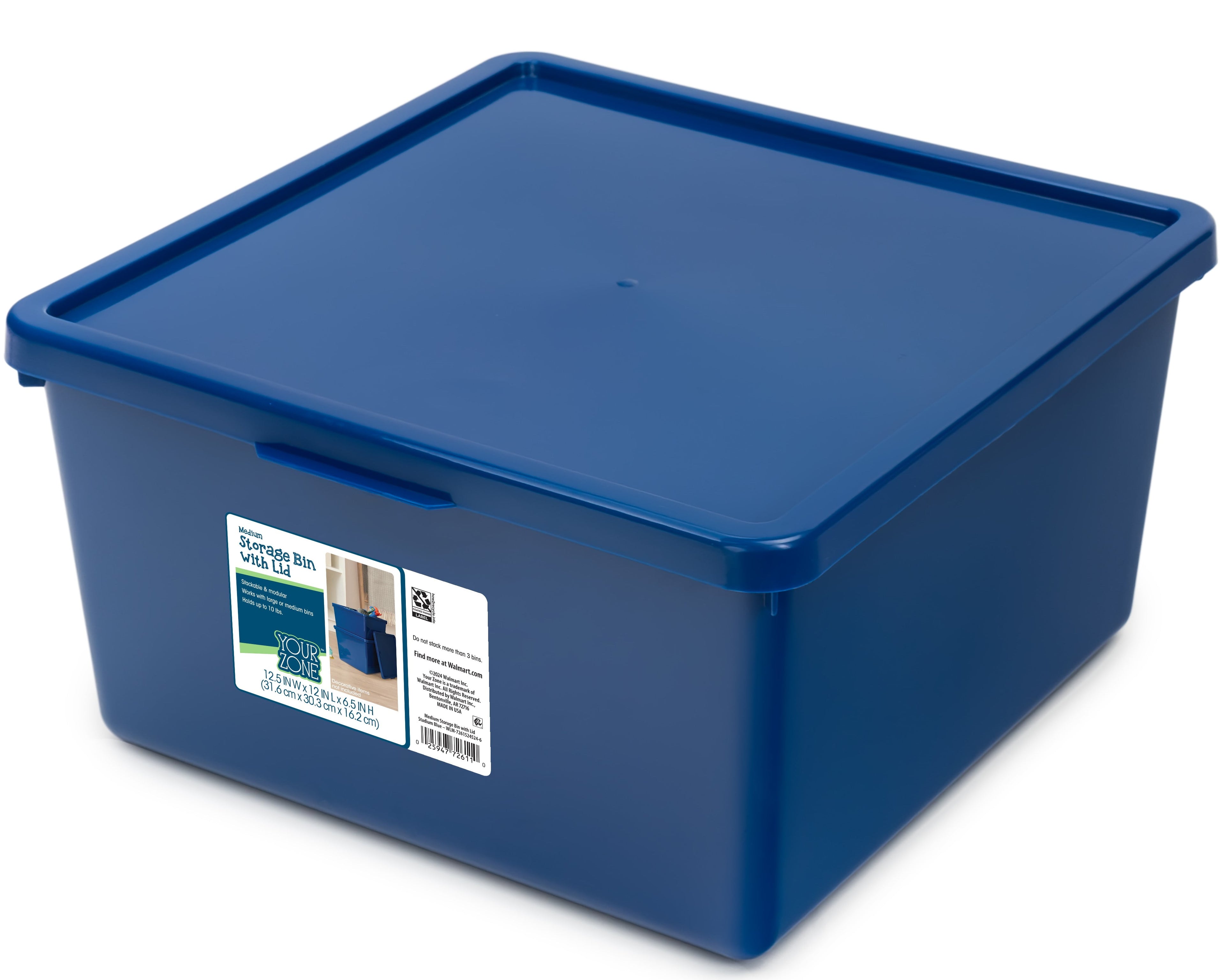 Kids Large Tinted Clear Plastic Stacking Storage Bin with Lid, Grey, 12 in x 12.4 in x 9.4 in
