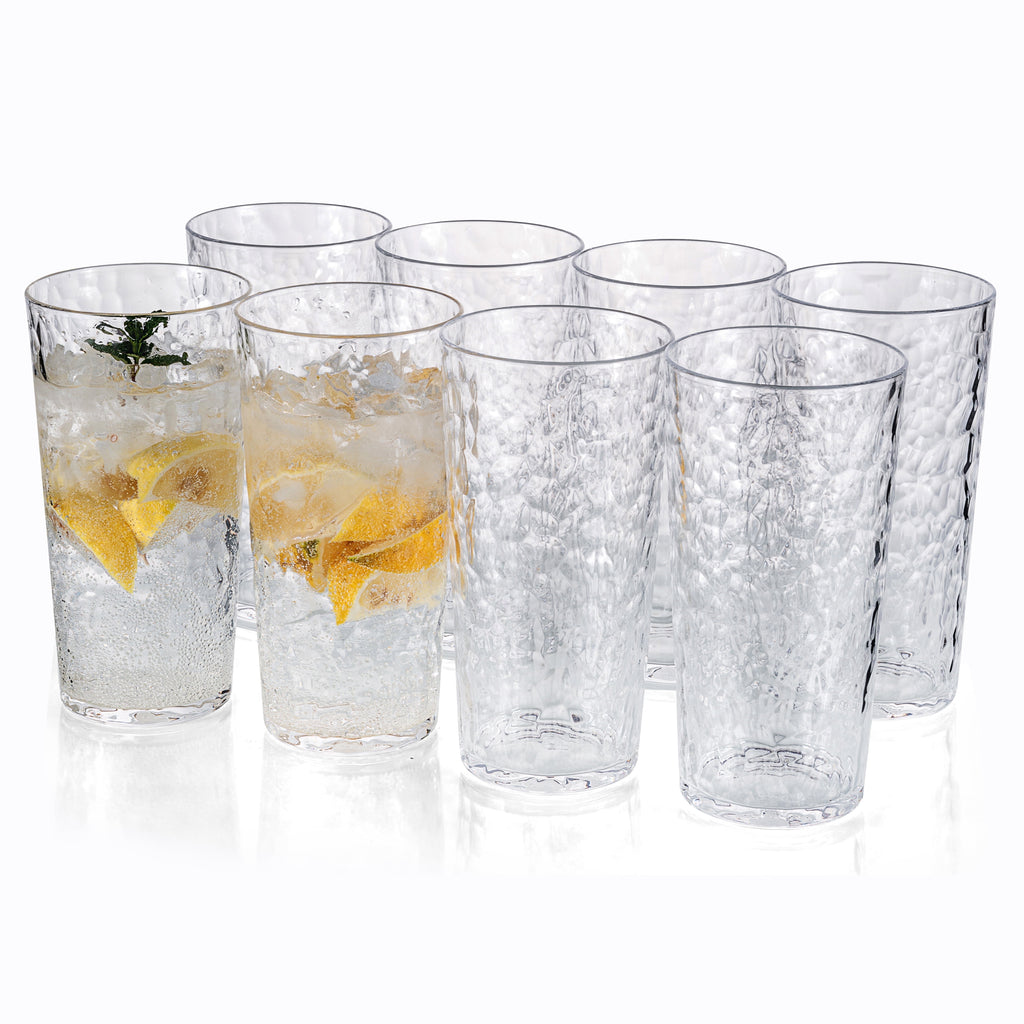 Hammered 24 ounce Plastic Drinking Tumbler Acrylic Glasses, Set of 8 Multicolor