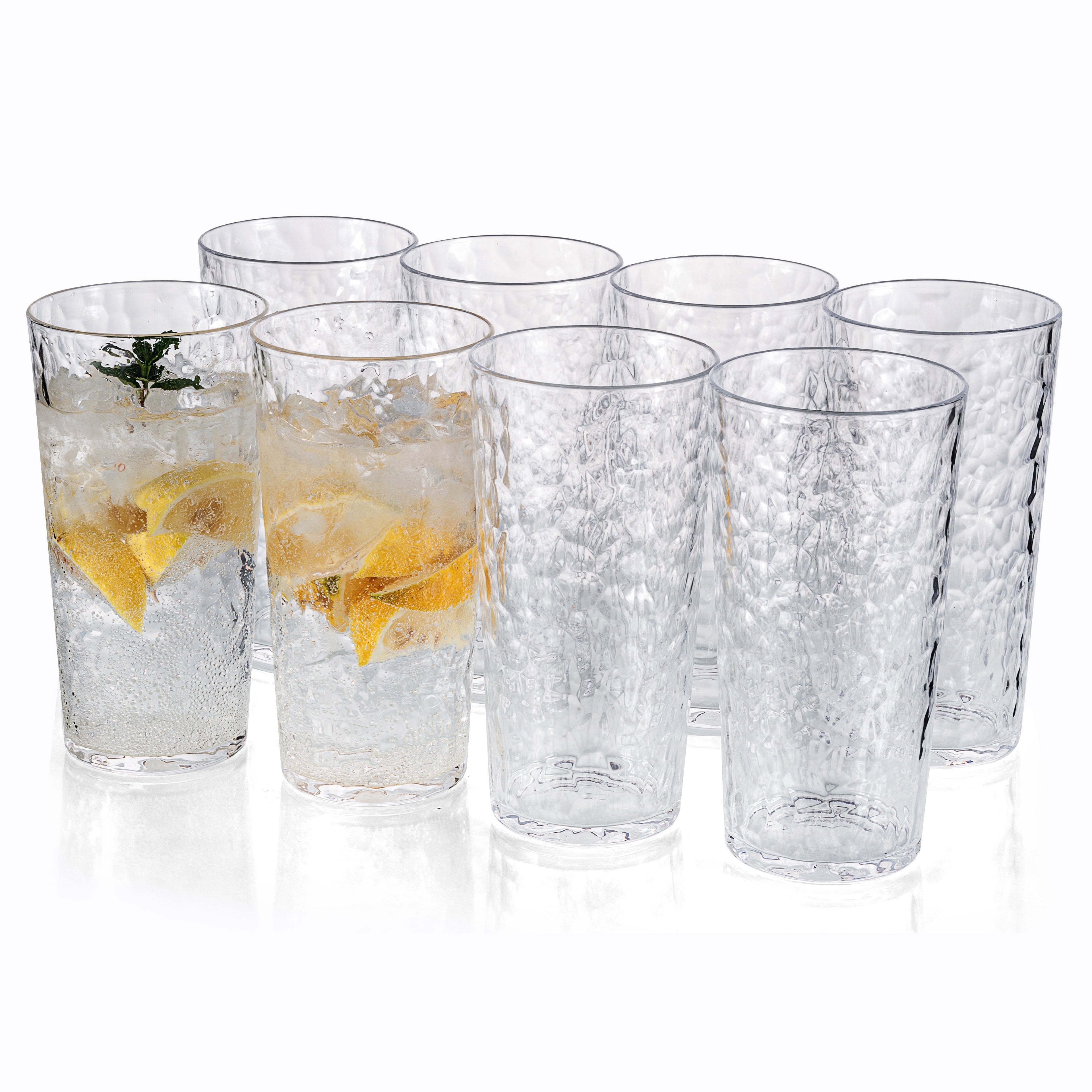 Hammered 24 ounce Plastic Drinking Tumbler Acrylic Glasses, Set of 8 Multicolor