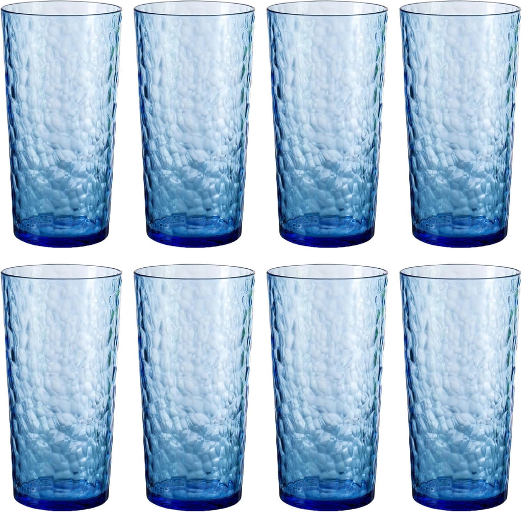 Hammered 24 ounce Plastic Drinking Tumbler Acrylic Glasses, Set of 8 Multicolor