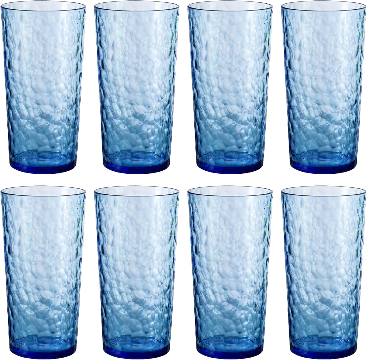 Hammered 24 ounce Plastic Drinking Tumbler Acrylic Glasses, Set of 8 Multicolor