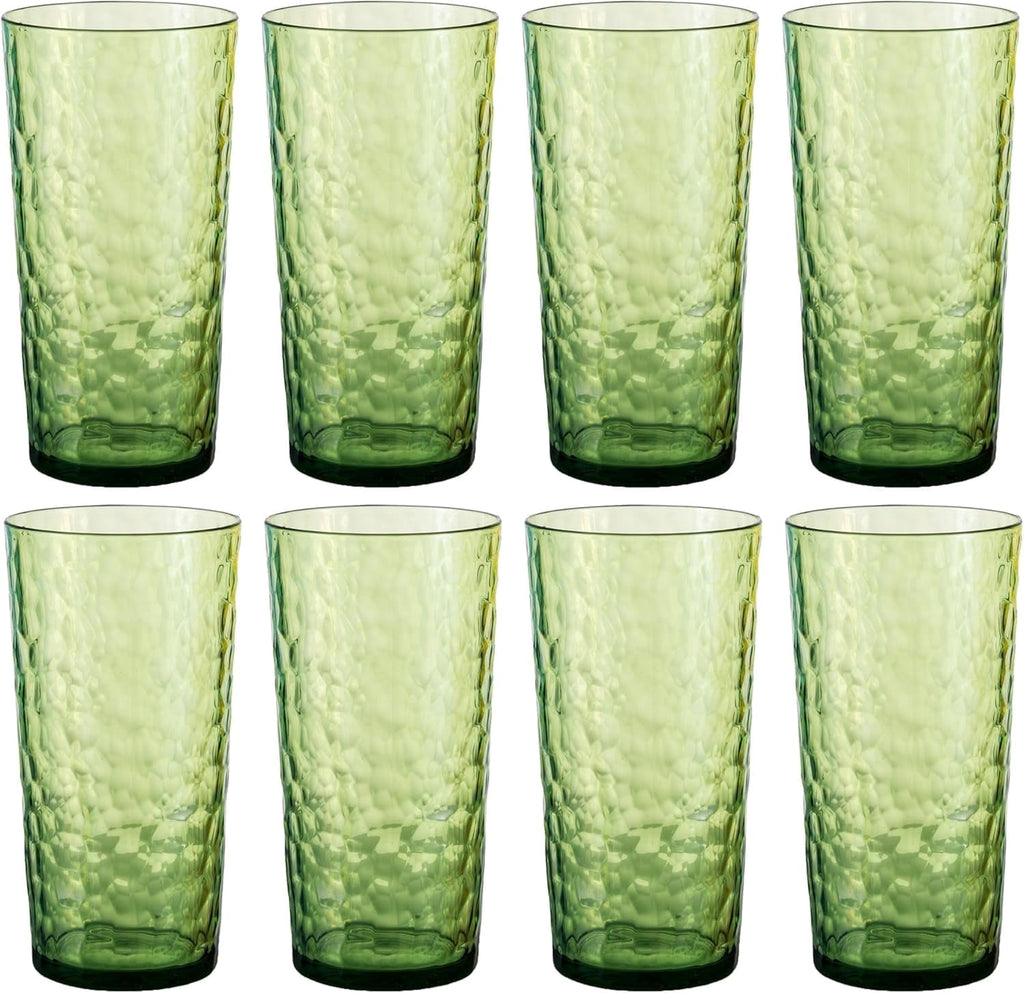 Hammered 24 ounce Plastic Drinking Tumbler Acrylic Glasses, Set of 8 Multicolor