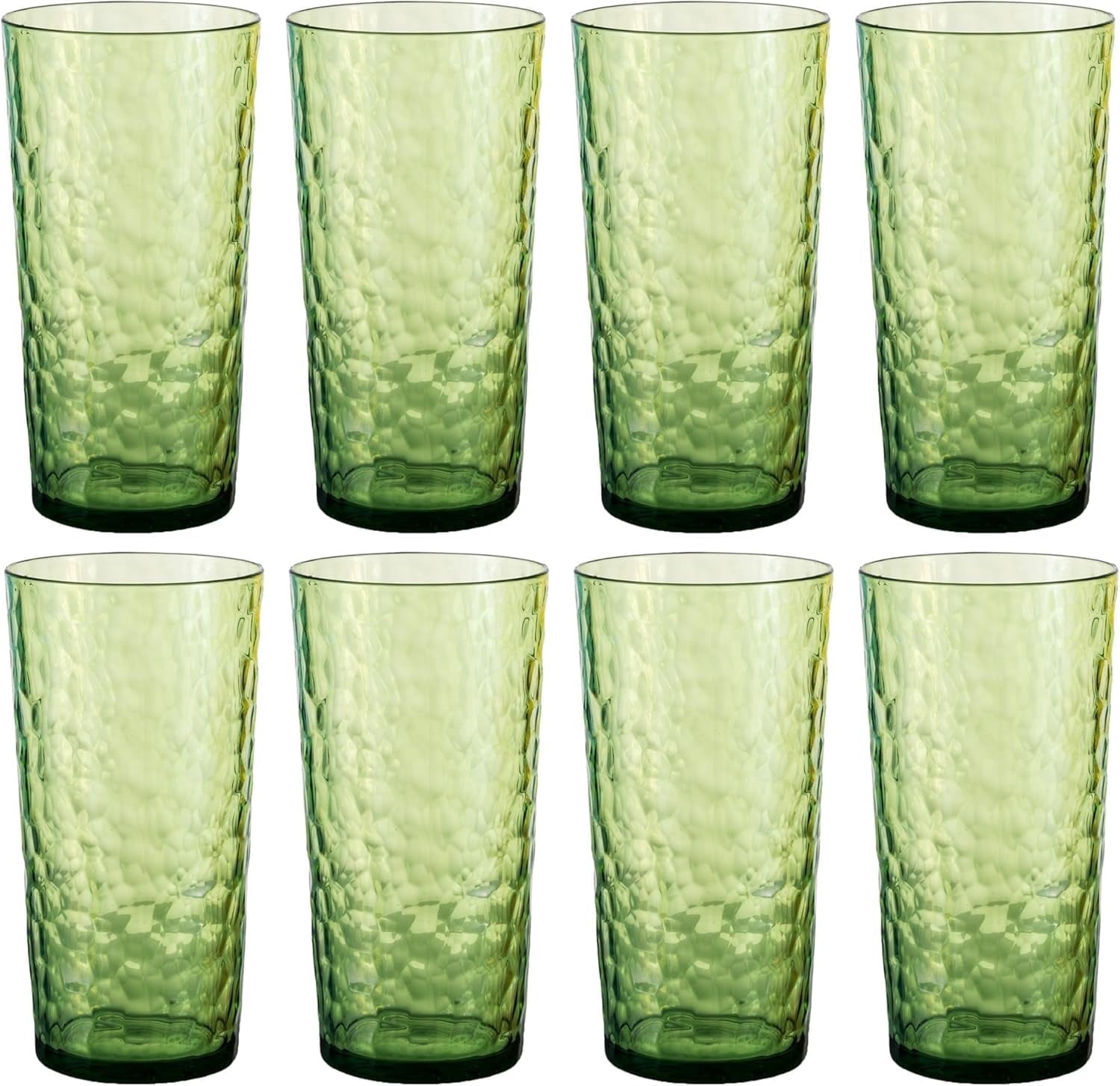 Hammered 24 ounce Plastic Drinking Tumbler Acrylic Glasses, Set of 8 Multicolor