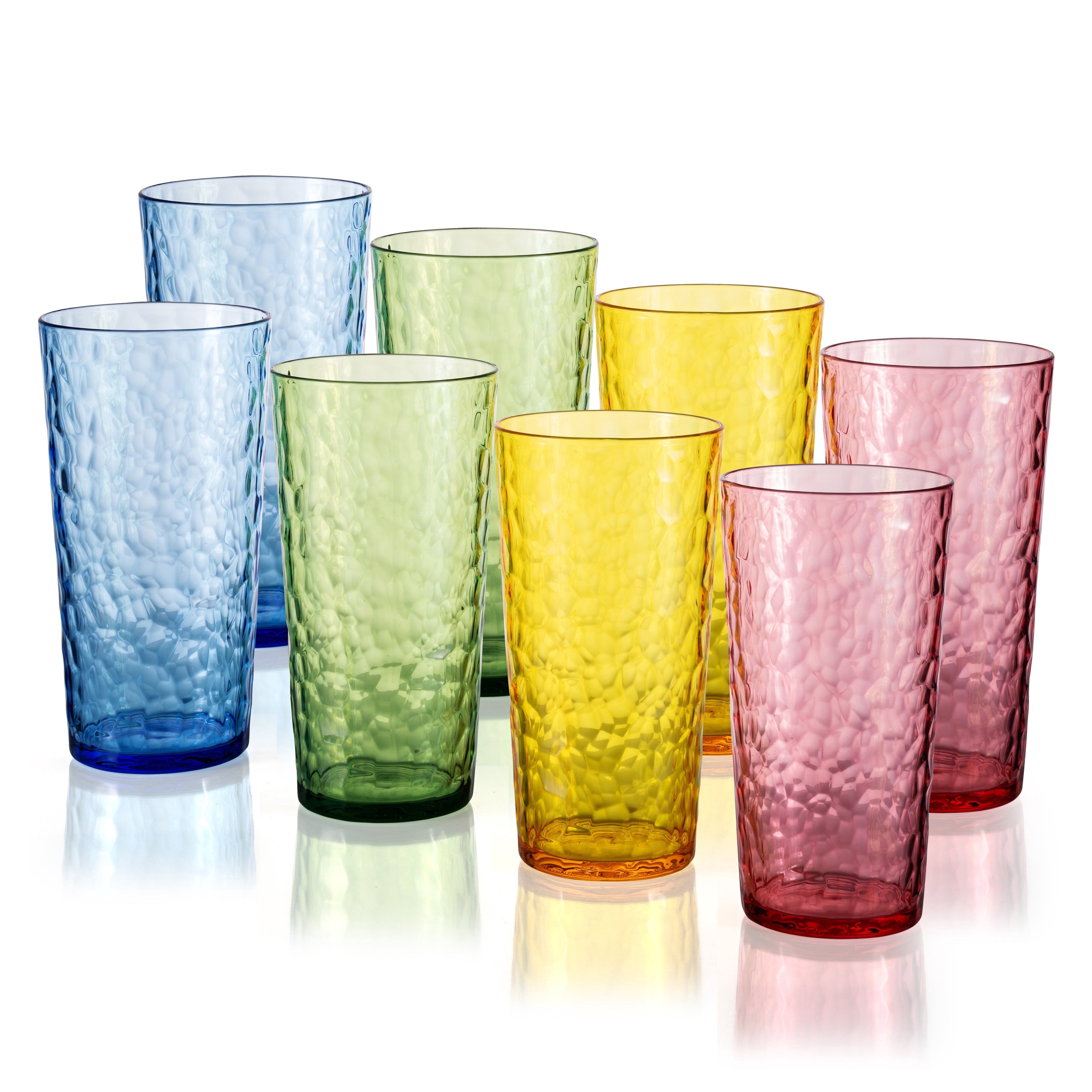 Hammered 24 ounce Plastic Drinking Tumbler Acrylic Glasses, Set of 8 Multicolor