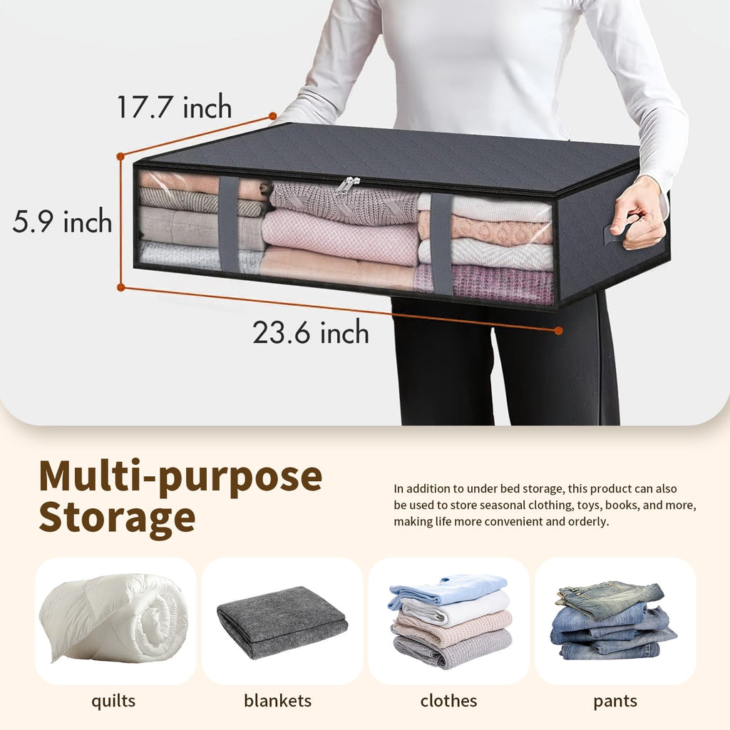 Underbed Storage Bag 90L, 3 Large Bins with Reinforced Handles Containers, Visible Clothes Storage Bags for Blanket Pillow Quilts, Closet Organizers