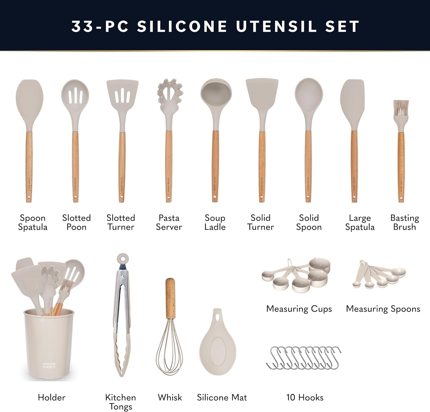 25 Pcs Silicone Spatula Kitchen Utensils Set - Stainless Steel and Nylon, Black