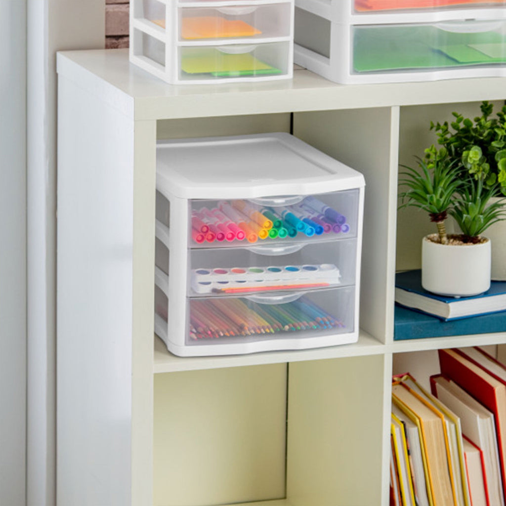 3 Drawer Unit, Clear Plastic Countertop or Desktop Storage Drawers, White