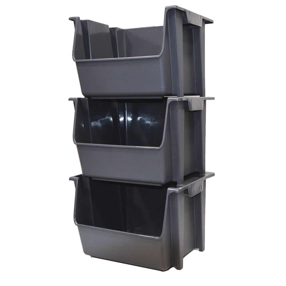 Mighty Tuff Large Nesting Stack Storage Bin, All, Plastic, Gray