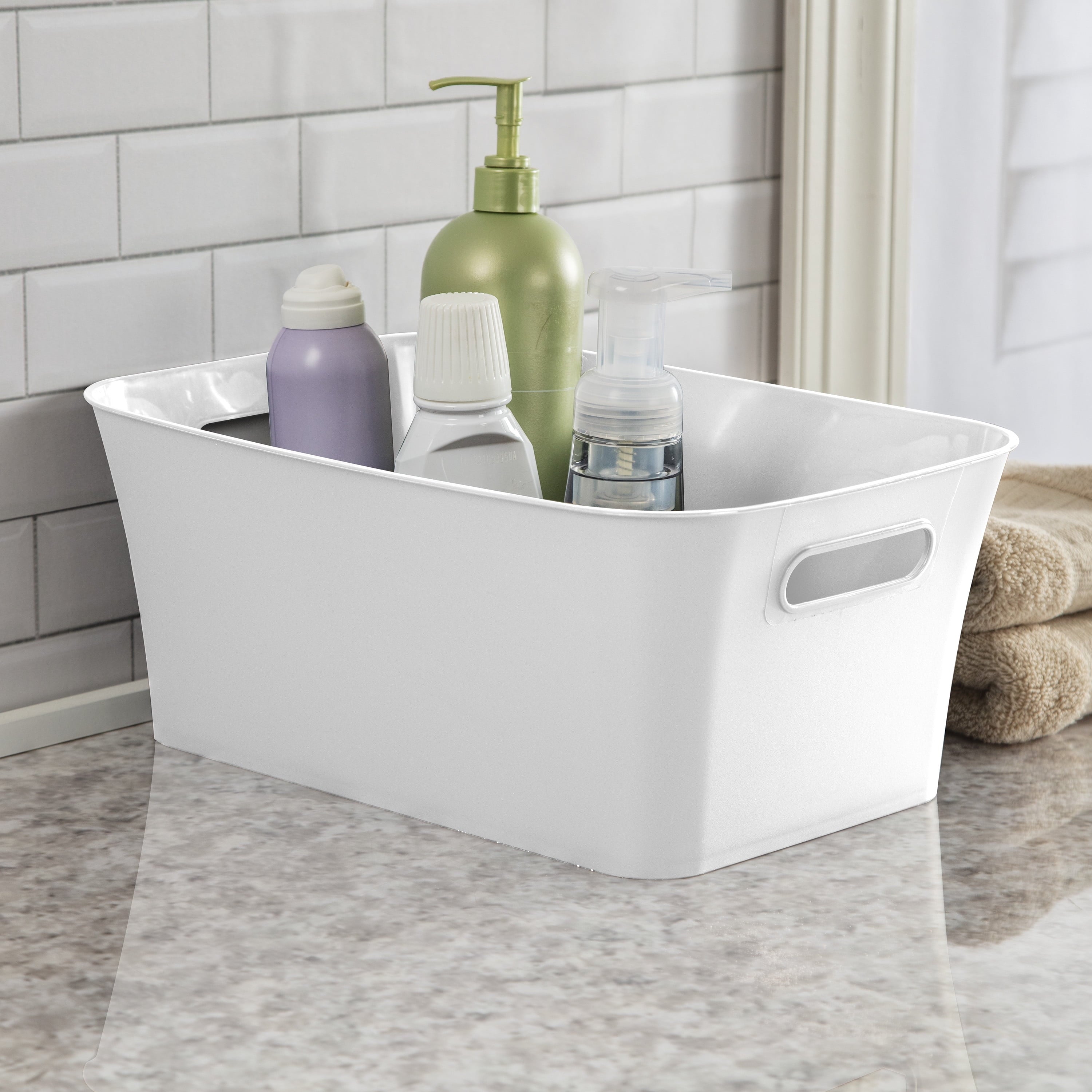 Medium White Plastic Storage Bin, 13.8 in x 9.5 in x 5.8 in
