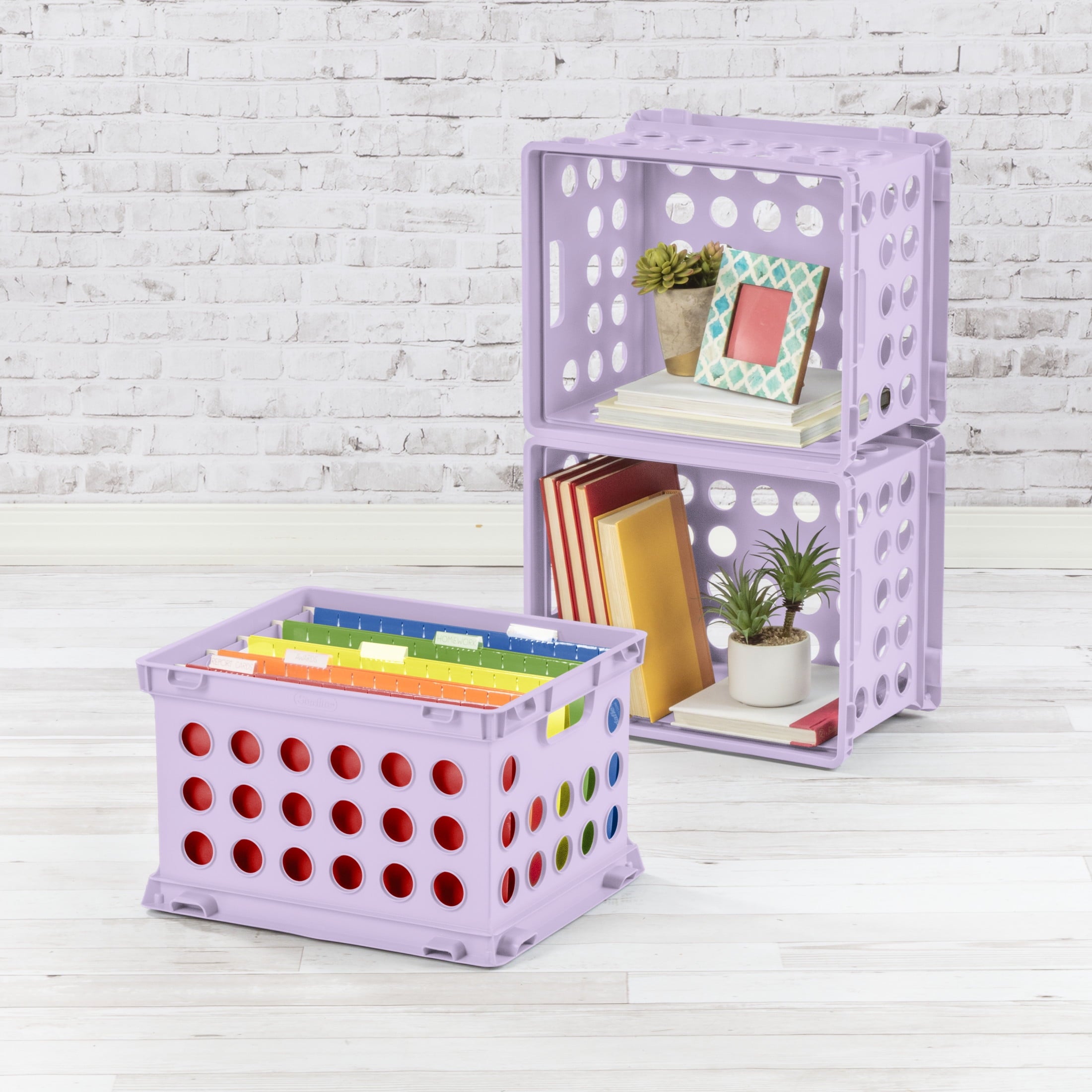 File Crate, Versatile Plastic Bin with Handles, Letter or Legal File Storage, Black, Standard Size